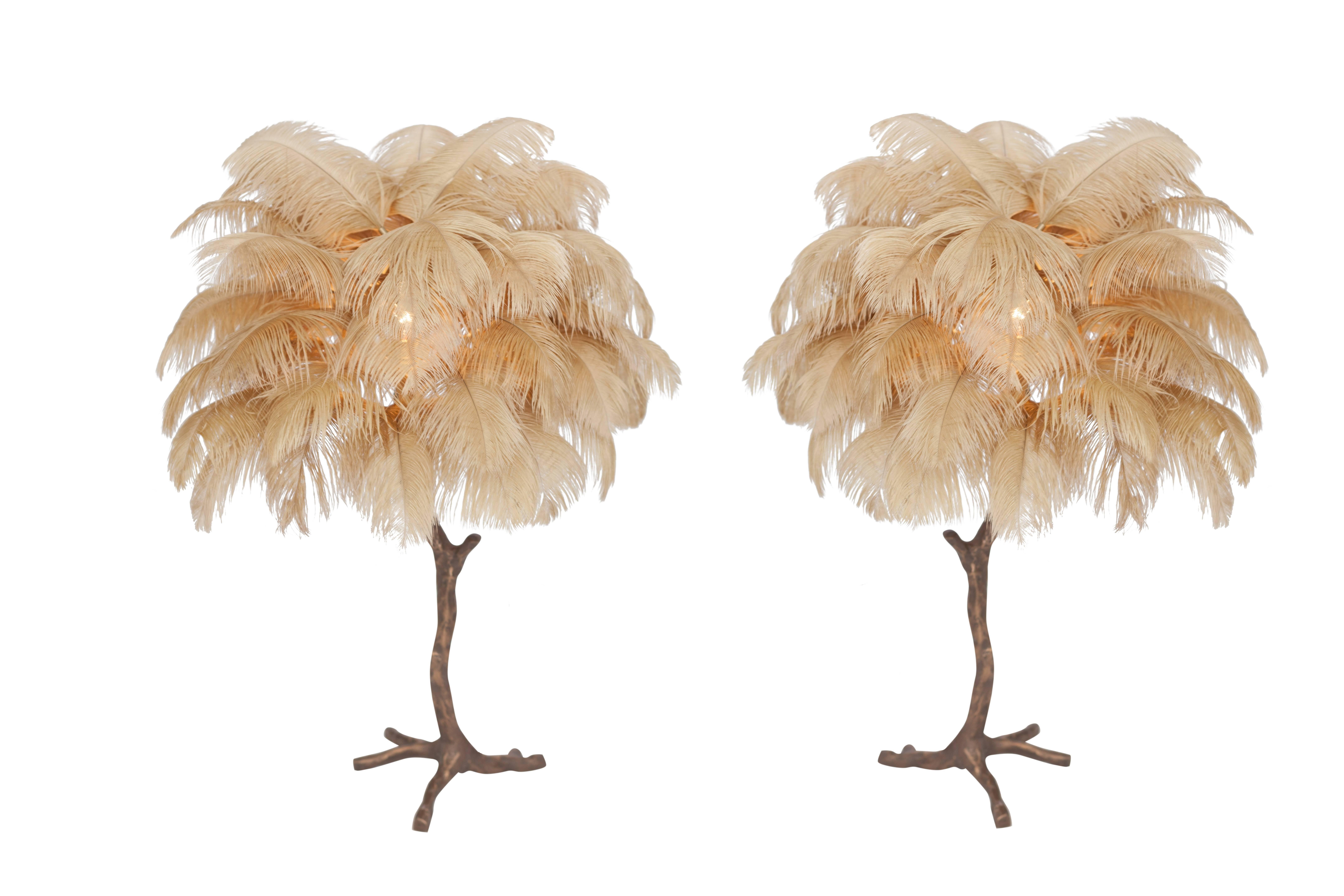 Hollywood Regency Golden Feathered Bronze Tree Lamp