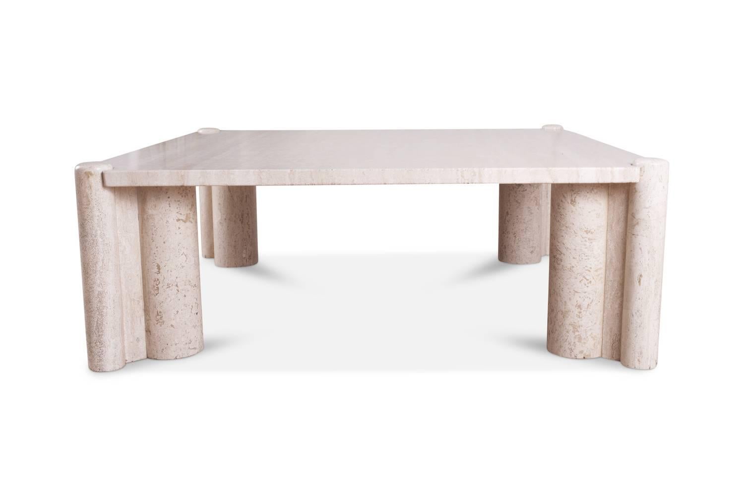 Gae Aulenti Jumbo Travertine Square Coffee Table In Good Condition In Antwerp, BE