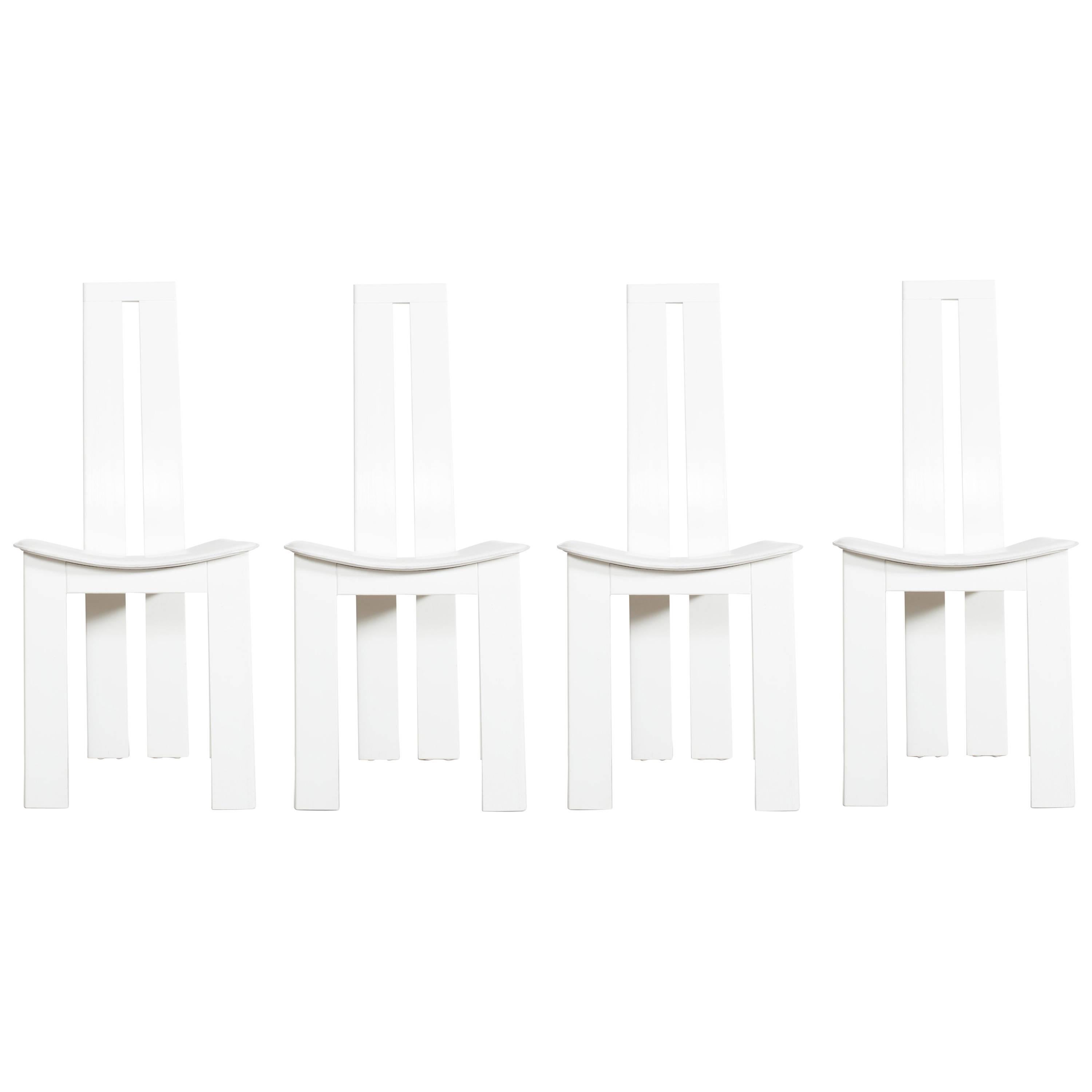 Post-modern Pietro Costantini white Leather Dining Chairs