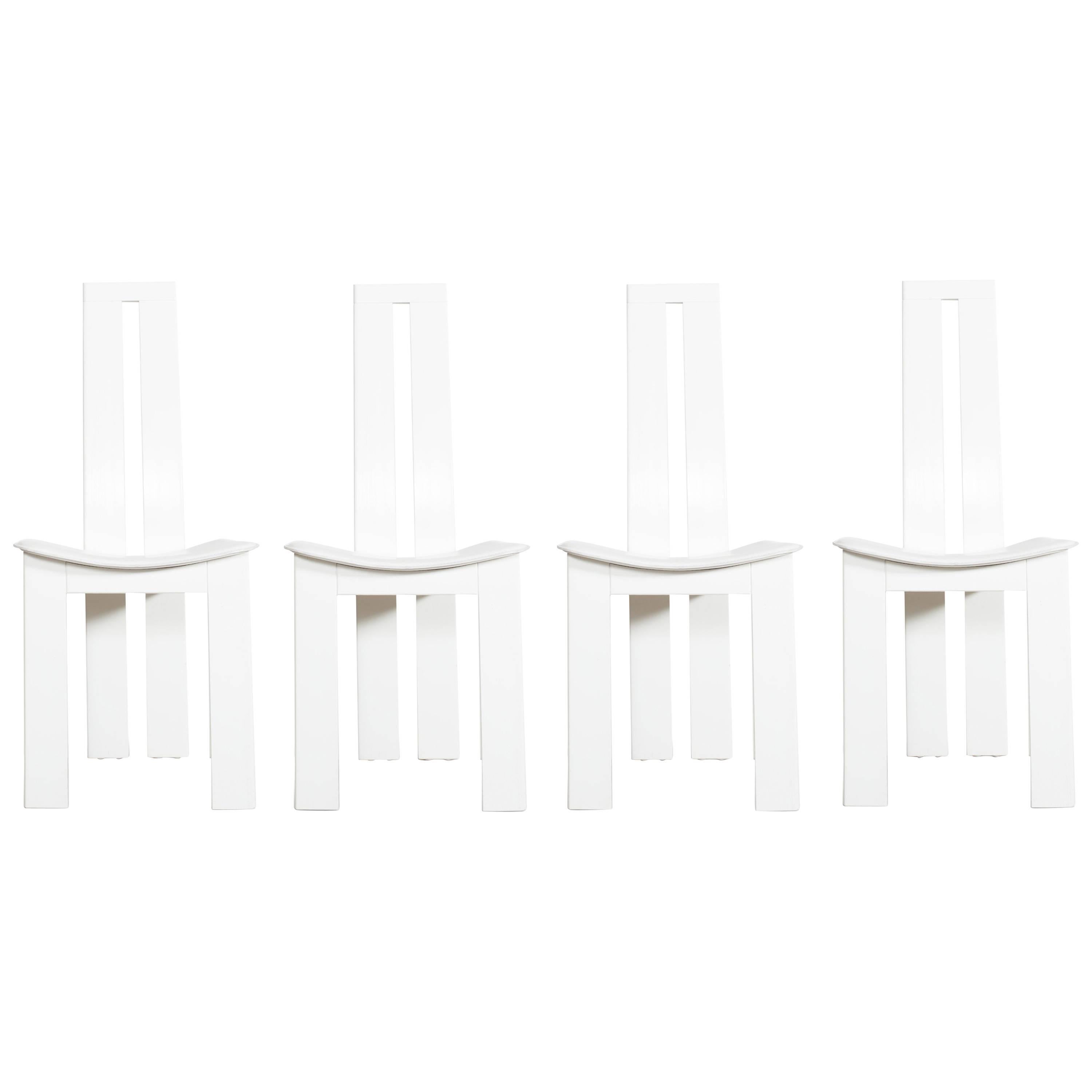 Postmodern Pietro Costantini white Leather Dining Chairs at 1stDibs