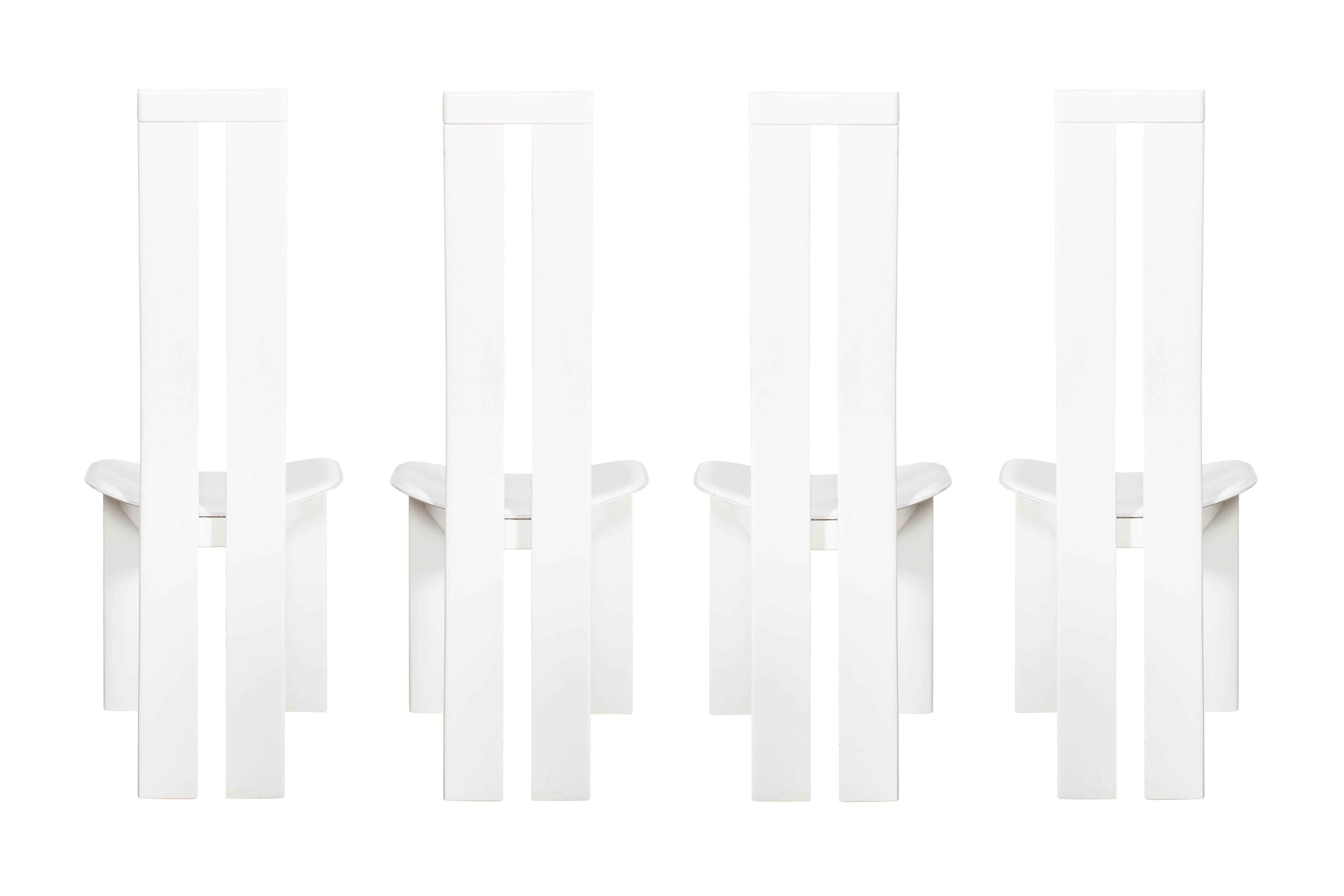 Post-modern Pietro Costantini white Leather Dining Chairs 1