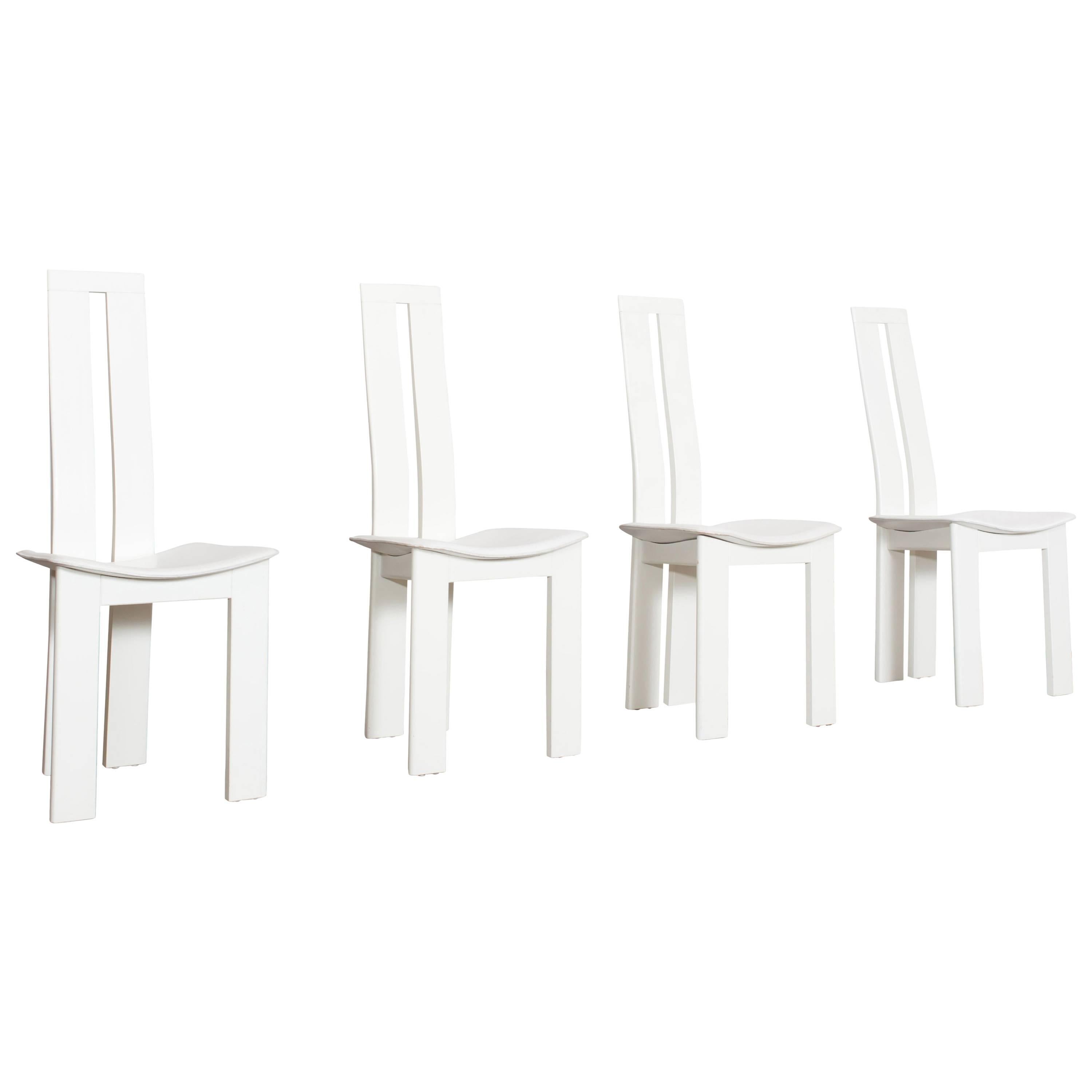Post-modern Pietro Costantini white Leather Dining Chairs 2