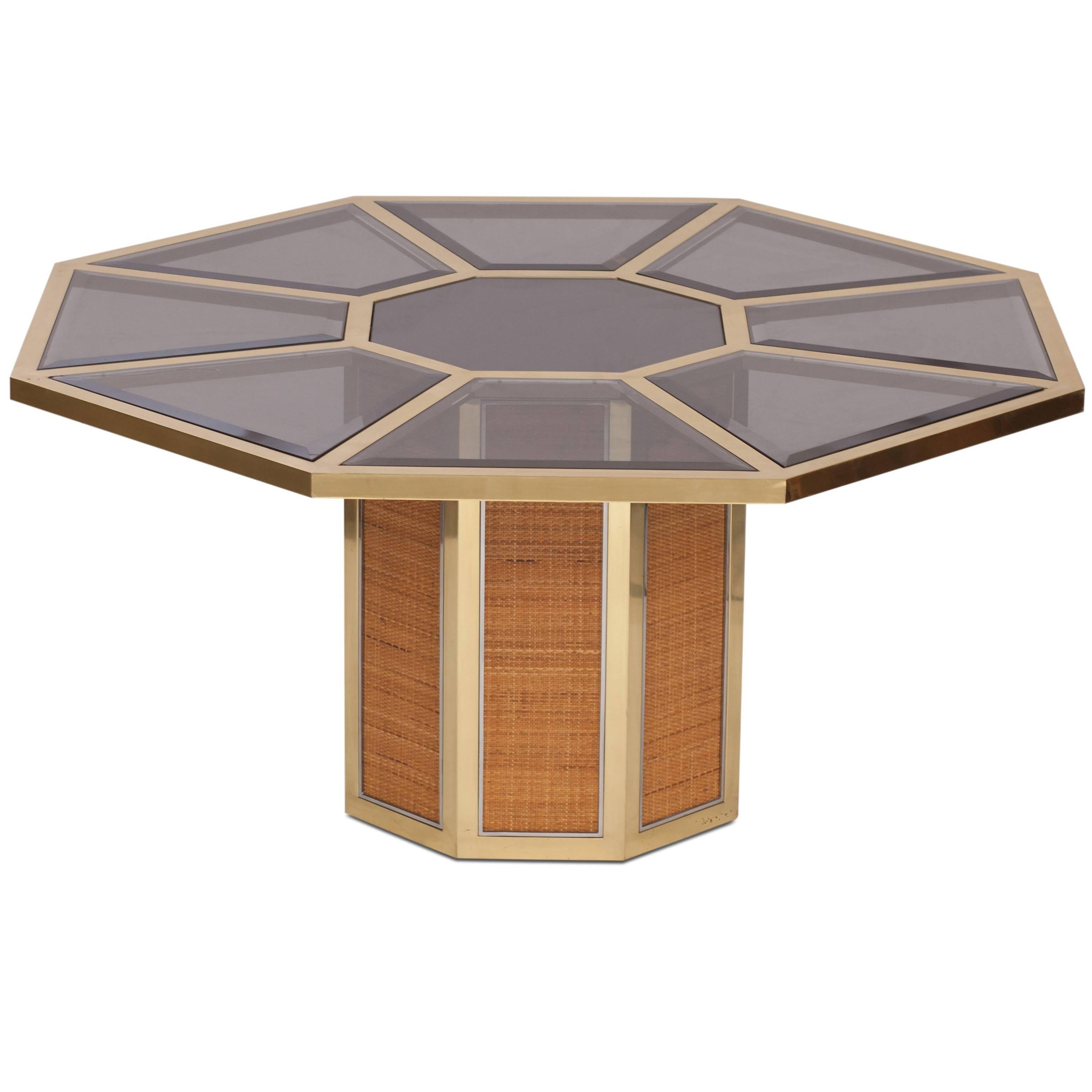 Rattan and Brass Dining Table by Romeo Rega