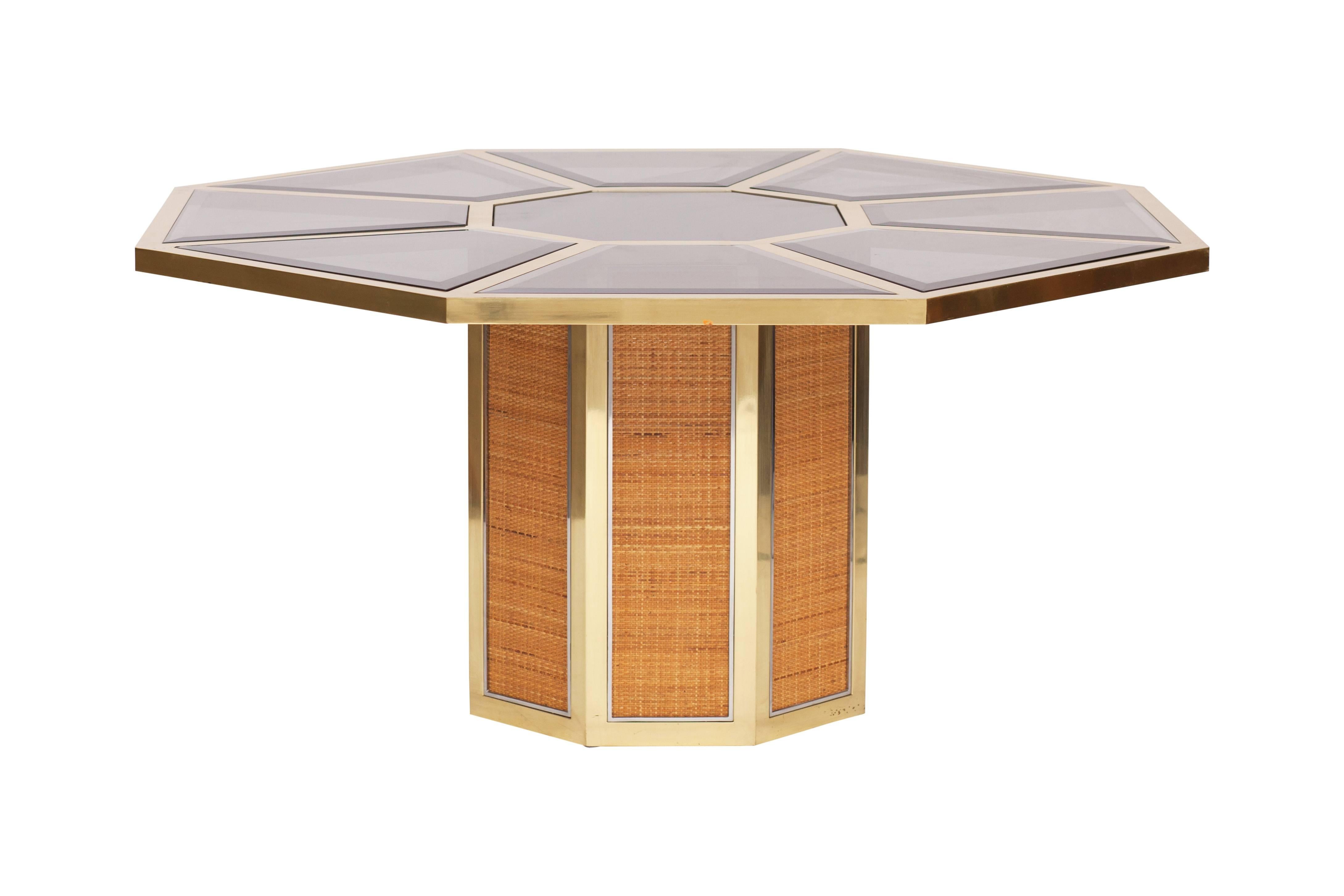 Hollywood Regency Rattan and Brass Dining Table by Romeo Rega