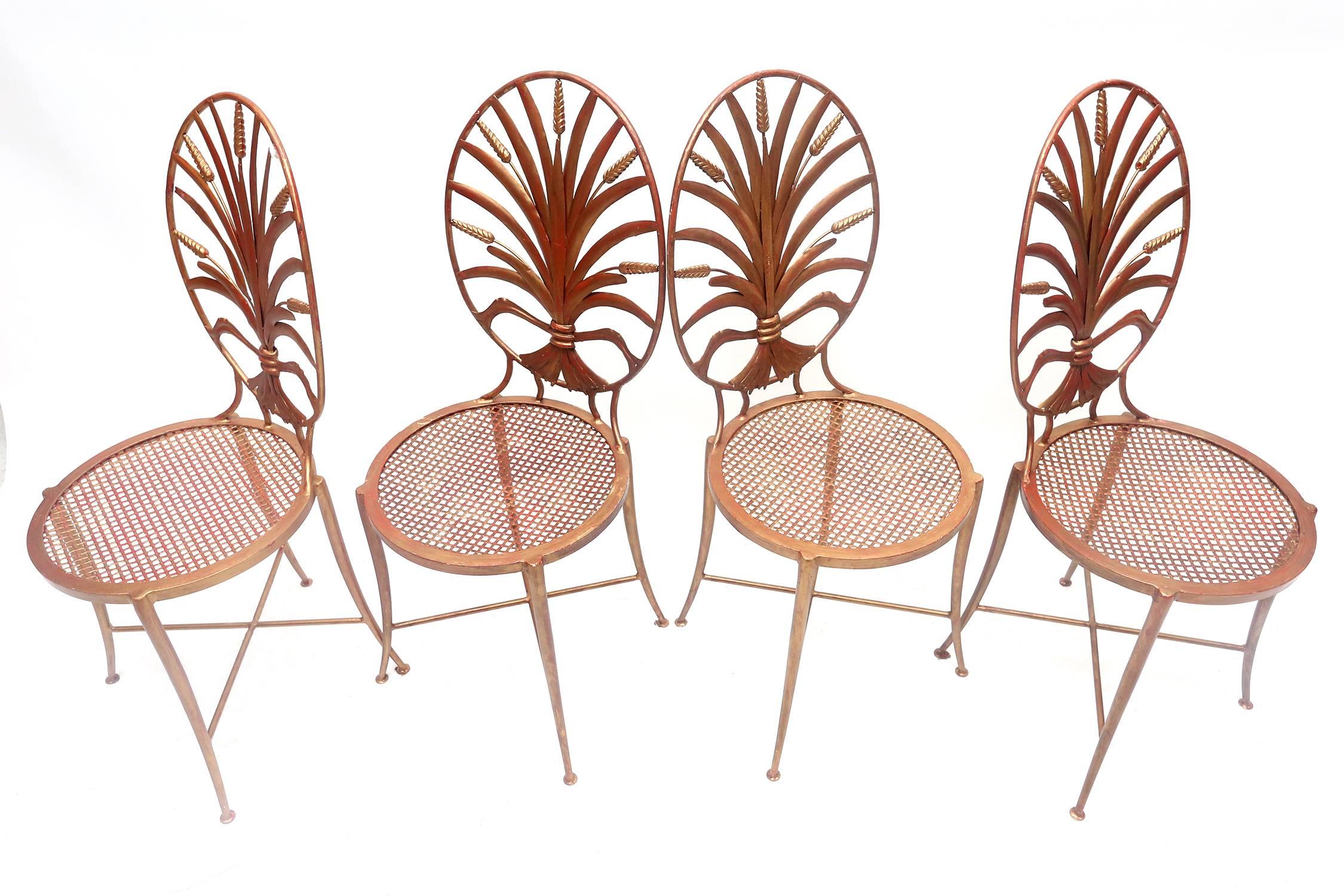 Italian Gilt Iron Wheat Sheaf Coco Chanel Chairs
