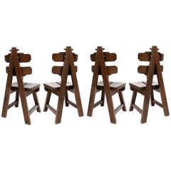 Brutalist Oak Spanish Dining Chairs