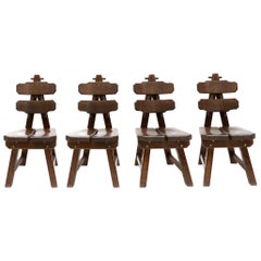 Brutalist Oak Spanish Dining Chairs