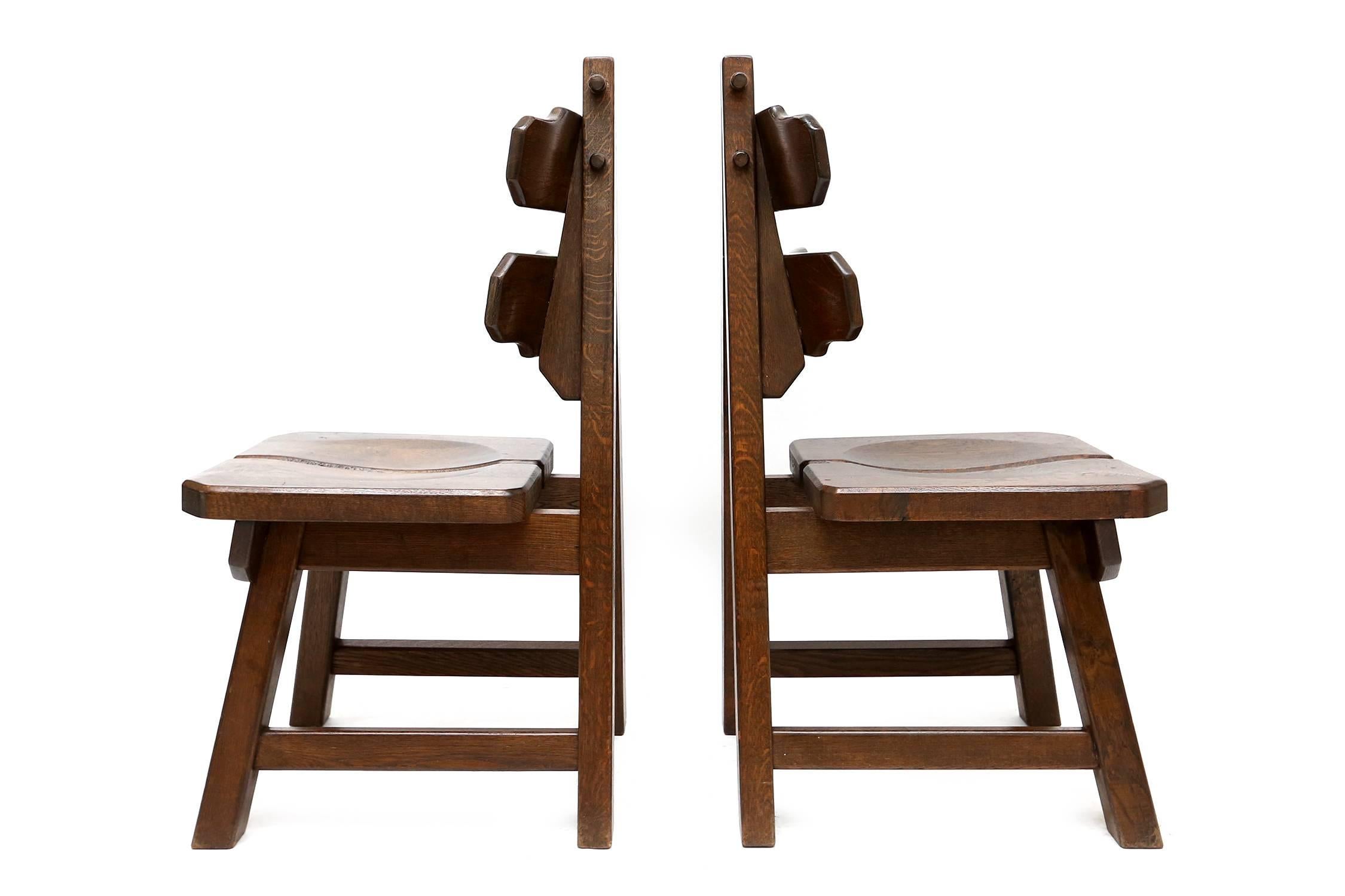 Dutch Brutalist Oak Spanish Dining Chairs