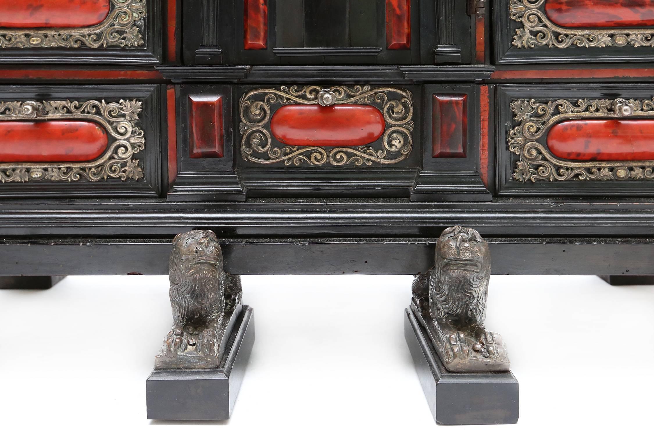 Belgian Flemish Cabinet from Antwerp, Ebony Nickel and Bronze, 17th Century