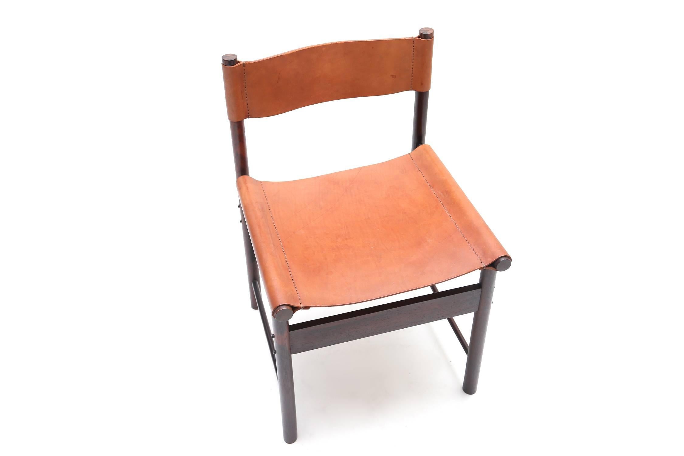 Mid-20th Century Zalszupin Jacaranda Dining Chairs with Cognac Saddle Leather Seating 