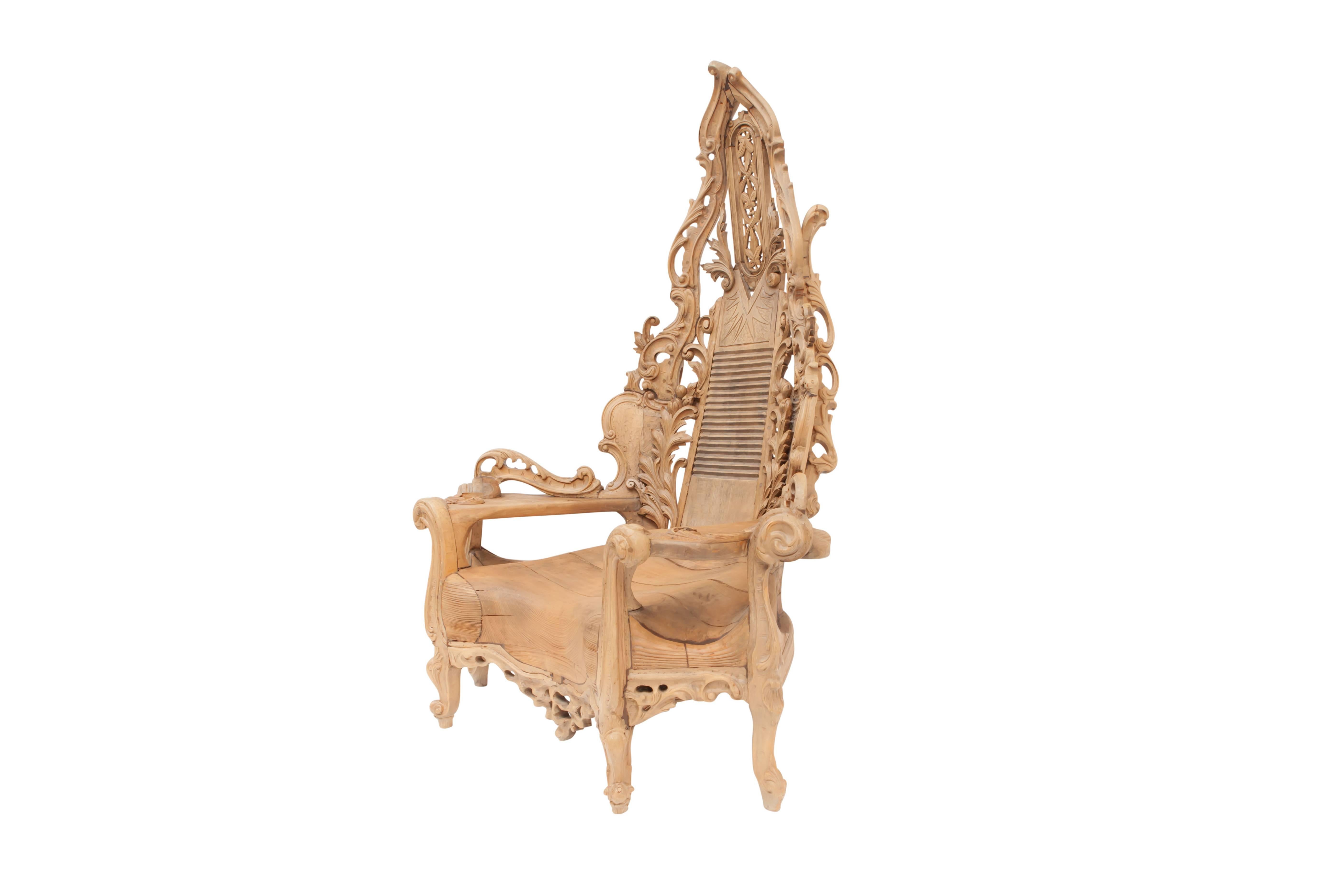 French Sculptural Oak Throne Chair (Volkskunst)