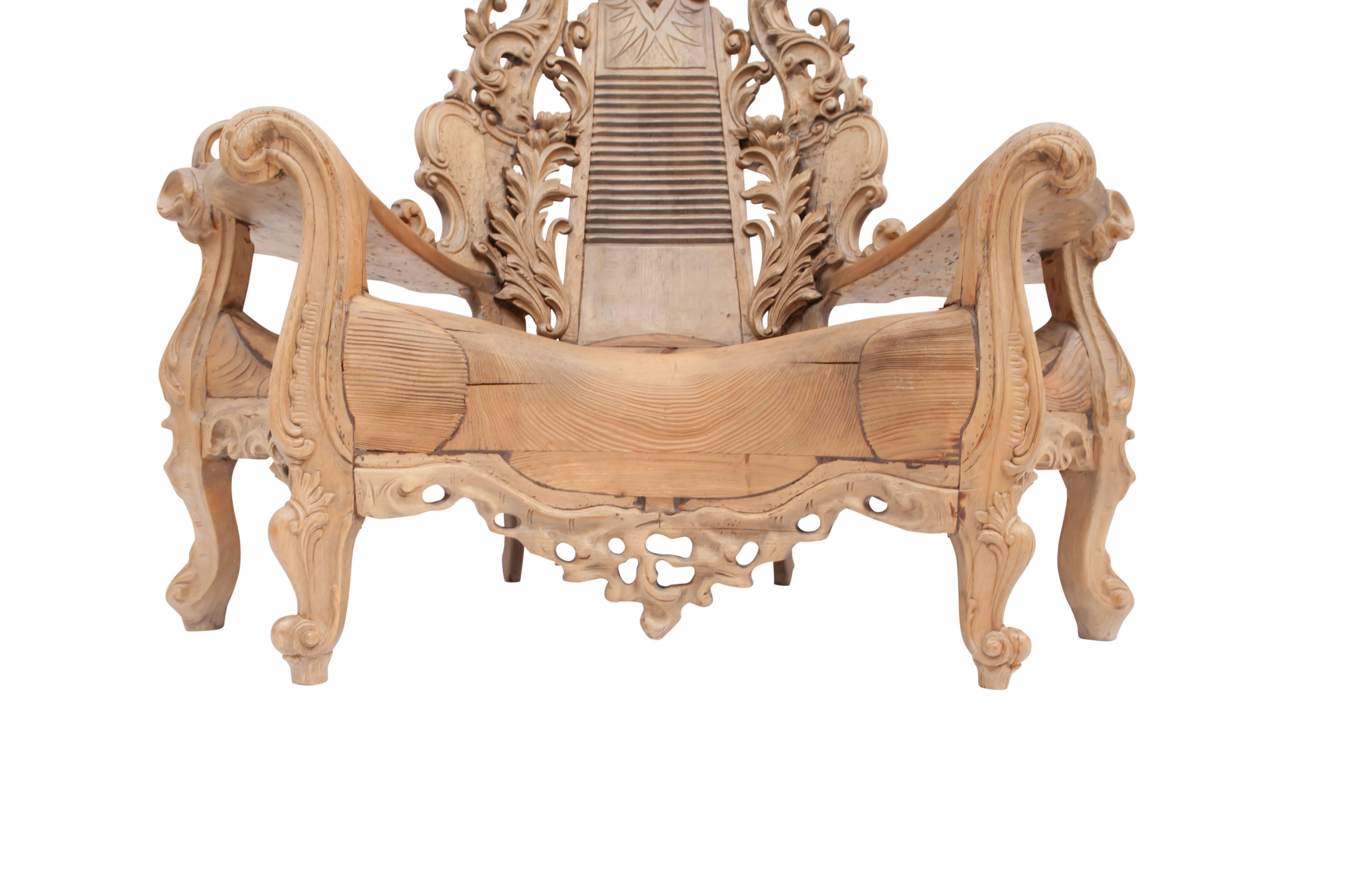 French Sculptural Oak Throne Chair 1