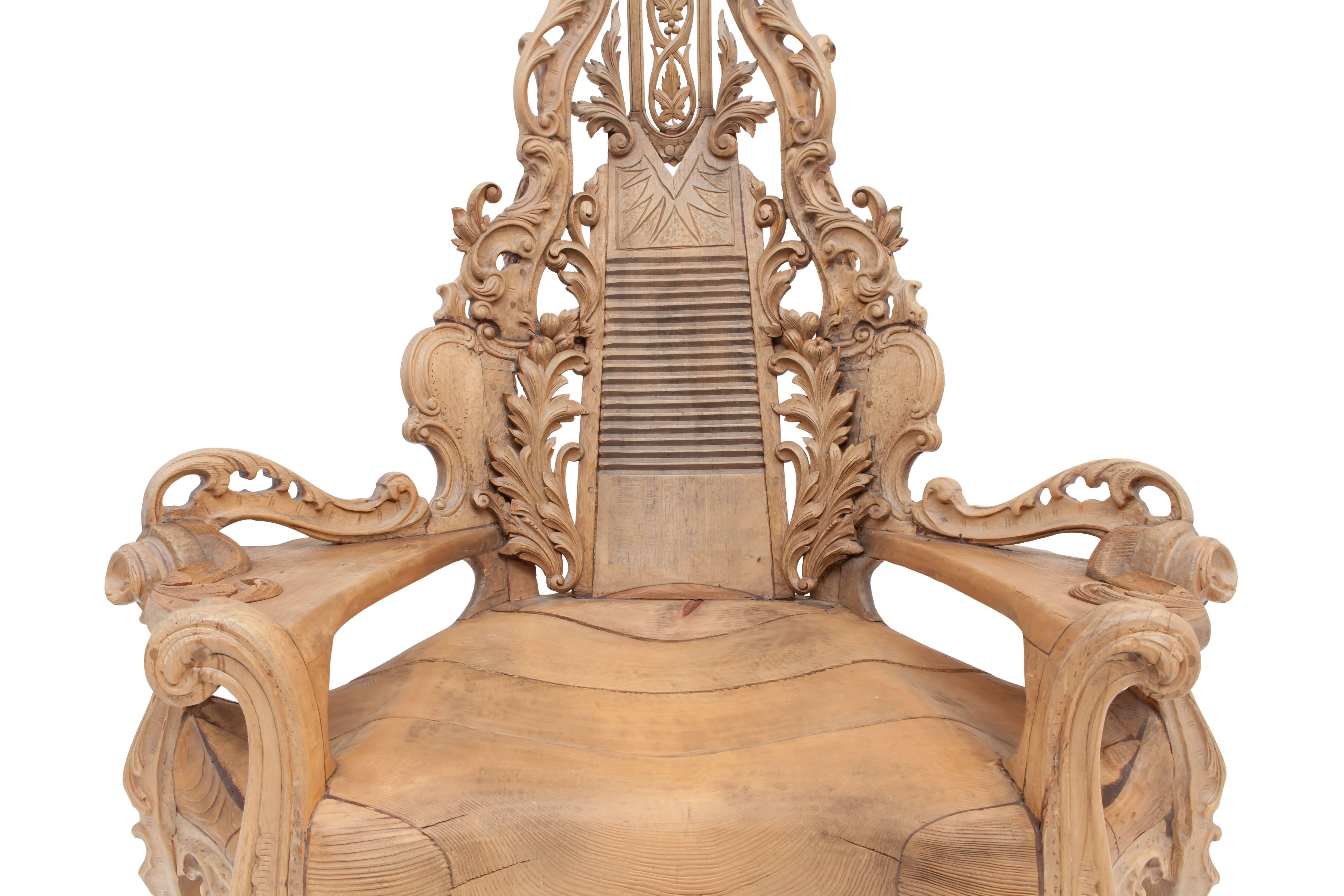French Sculptural Oak Throne Chair 1
