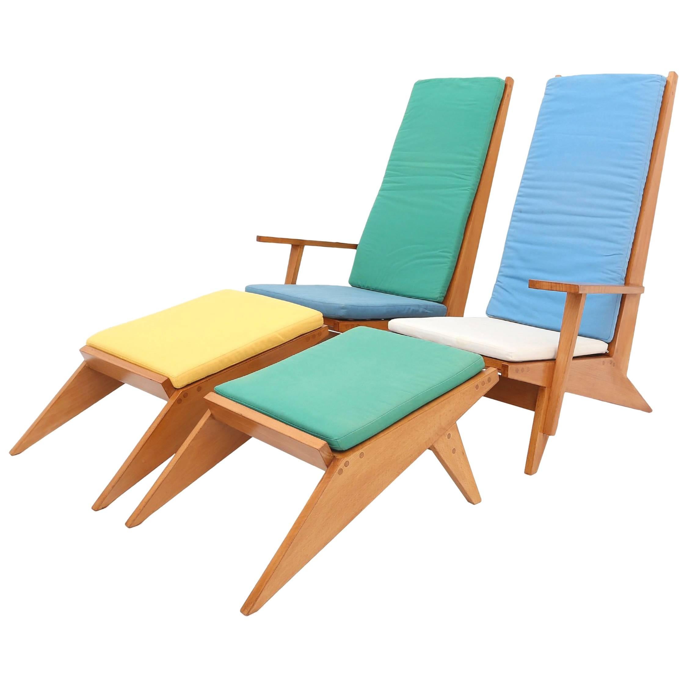 Beech lounge chairs, Italy, 1970s