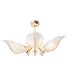 Brass Franco Luce Murano Glass Leaf Chandelier 