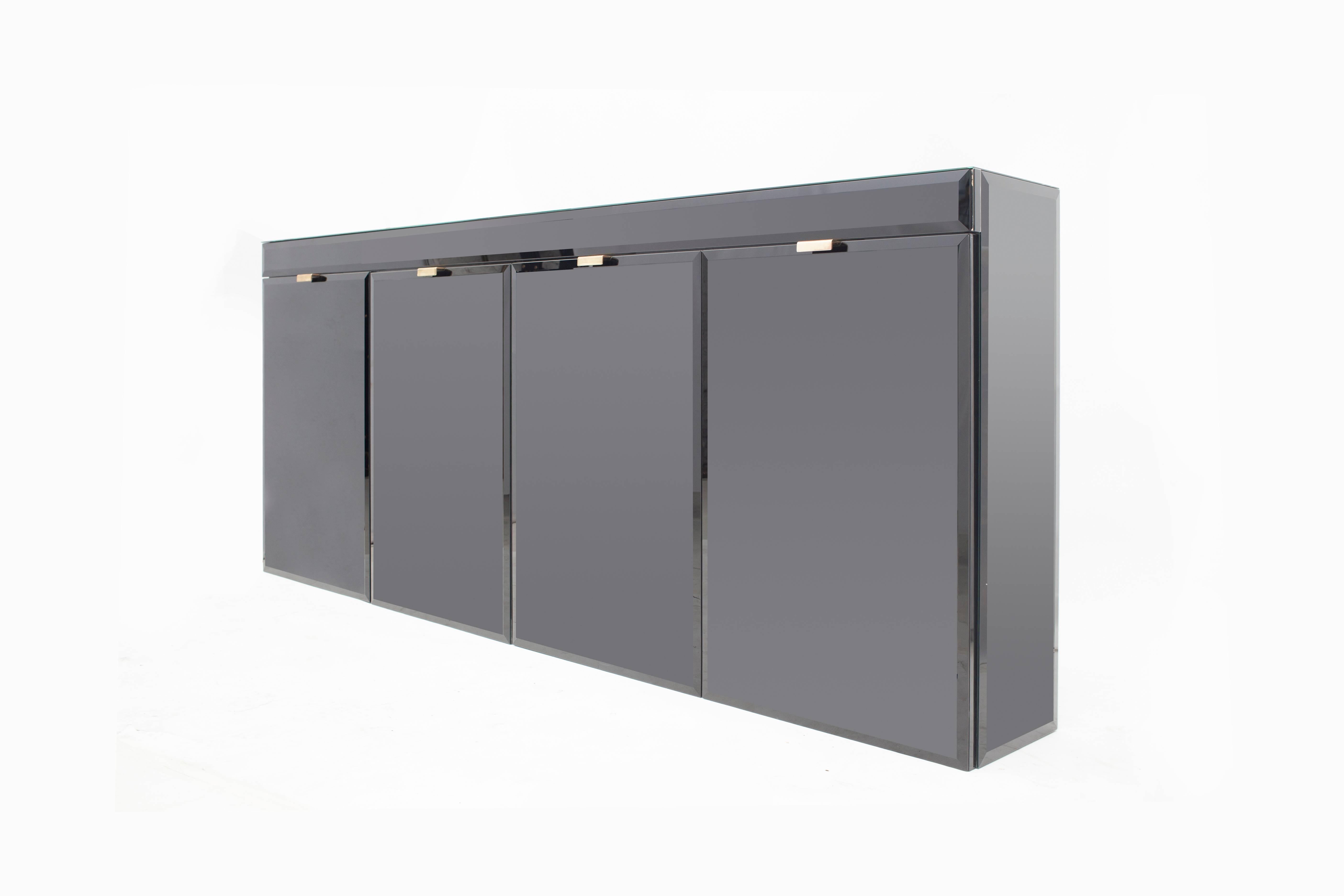 Black Hyalith Glass Hollywood Regency Four-Door Credenza 1