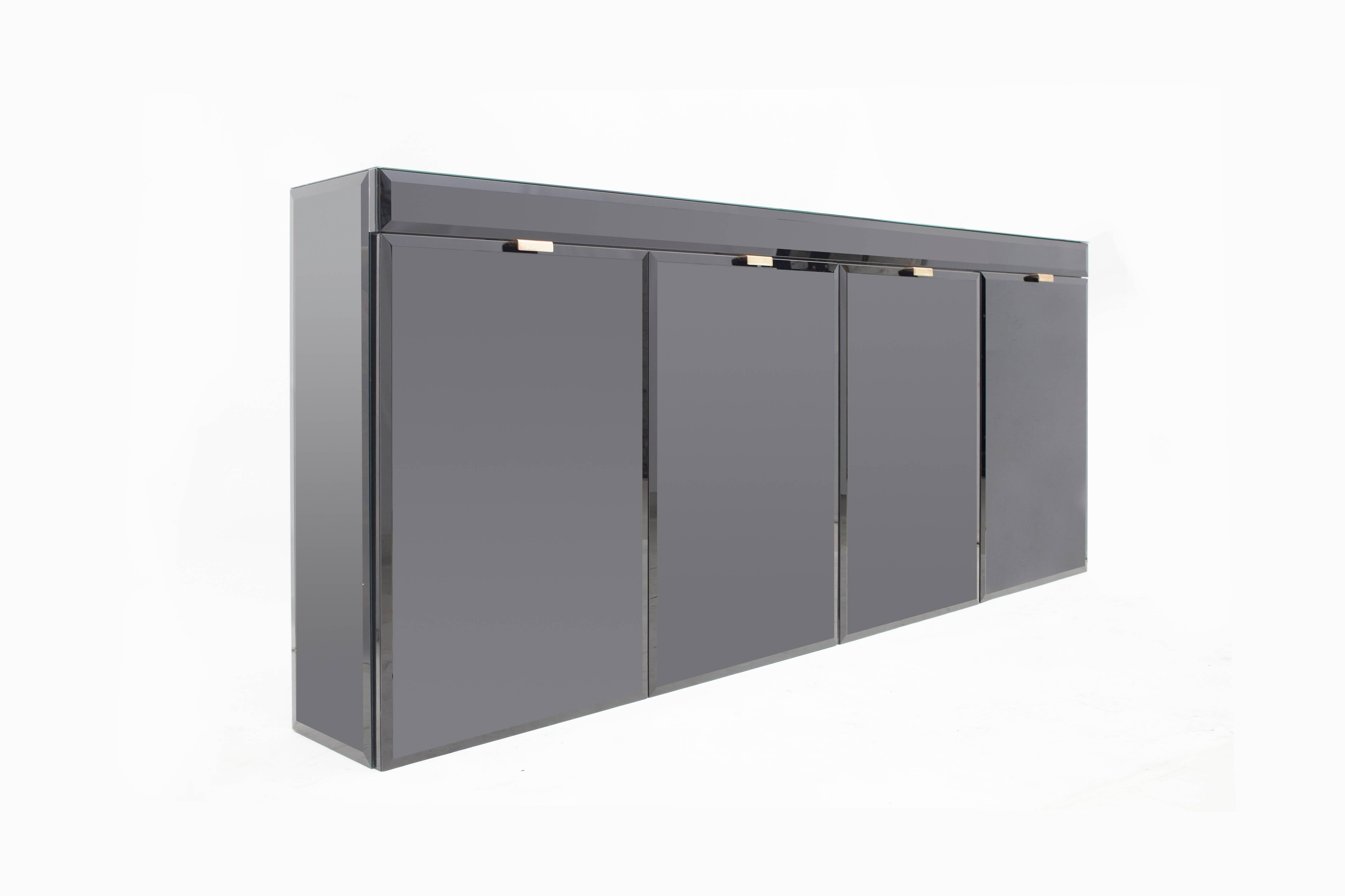 Black Hyalith Glass Hollywood Regency Four-Door Credenza 2