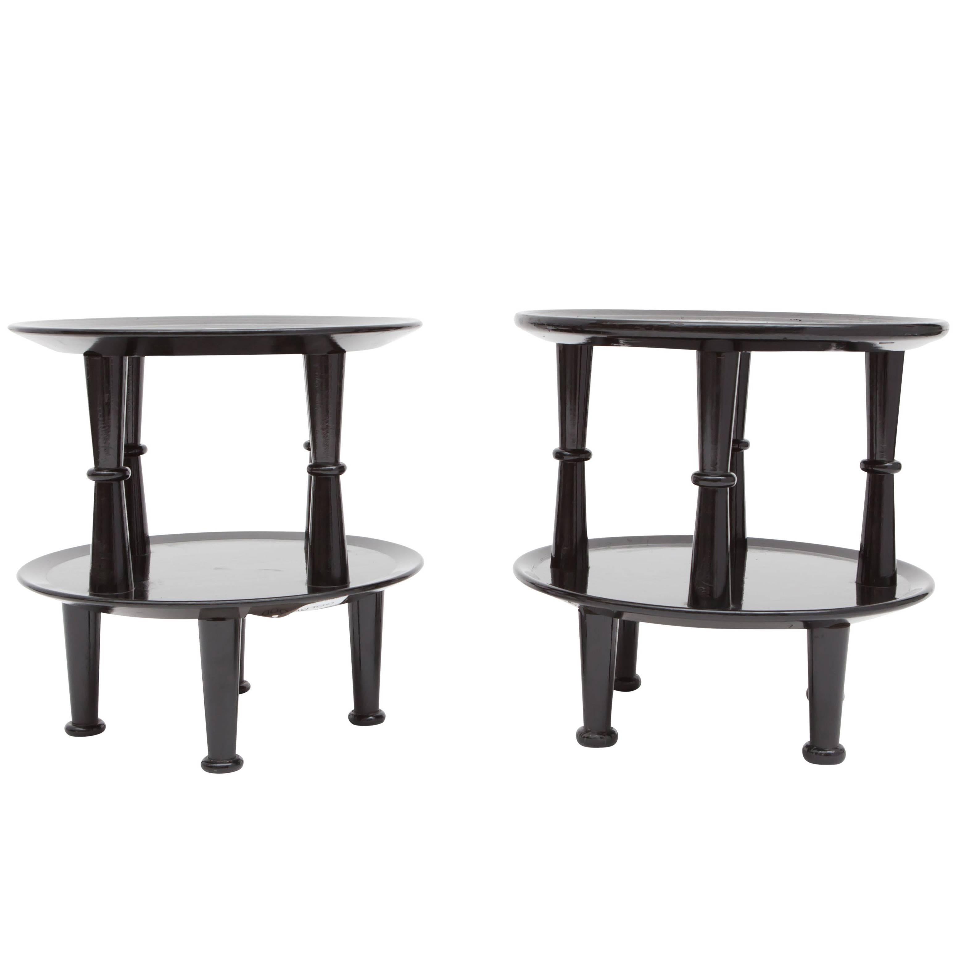 Black Lacquered Side Tables, 1950s