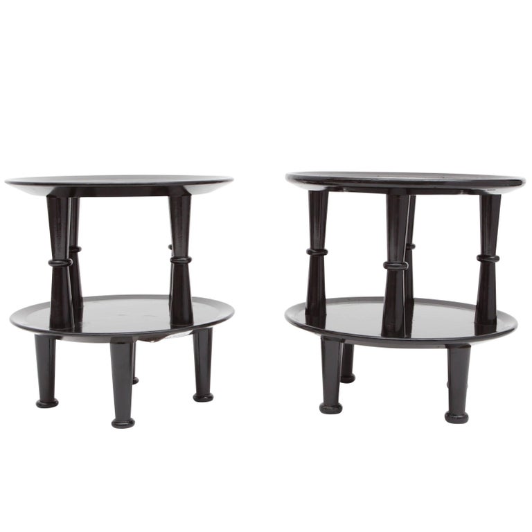 Black Lacquered Side Tables, 1950s For Sale