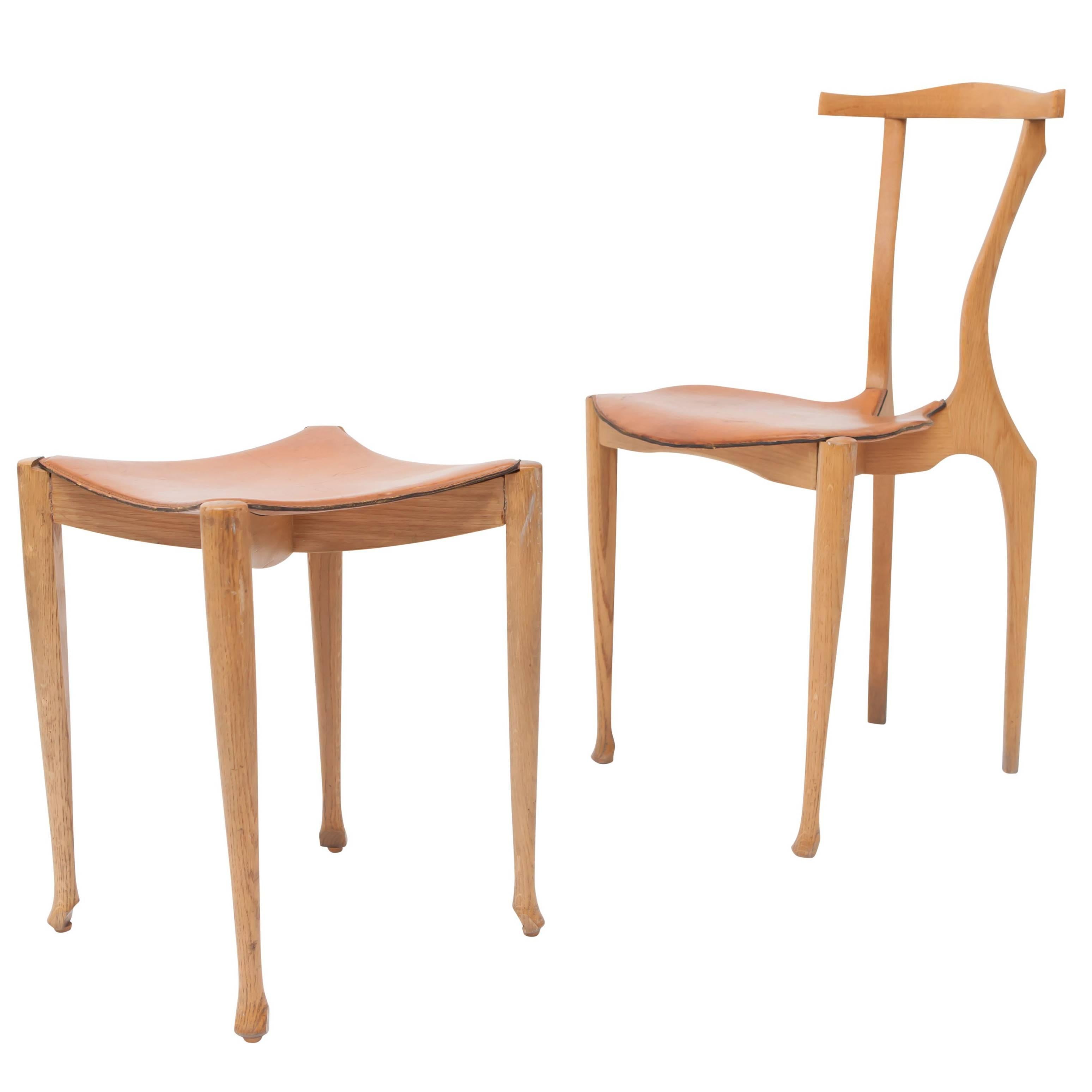 Oscar Tusquets 'Gaulino' Oak Chair and Ottoman