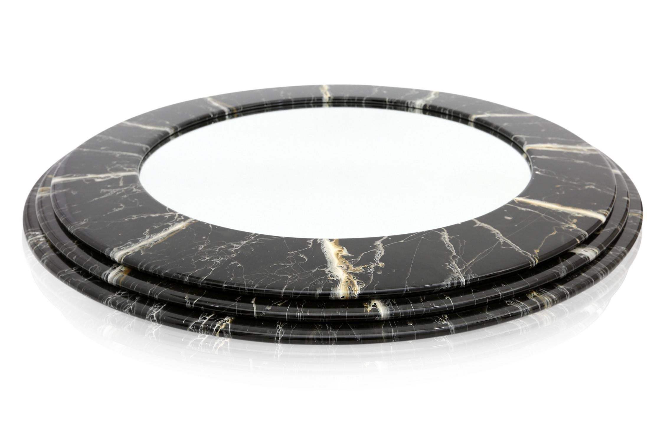 Maison Jansen Marble Lacquer Round Mirror (Italienisch)
