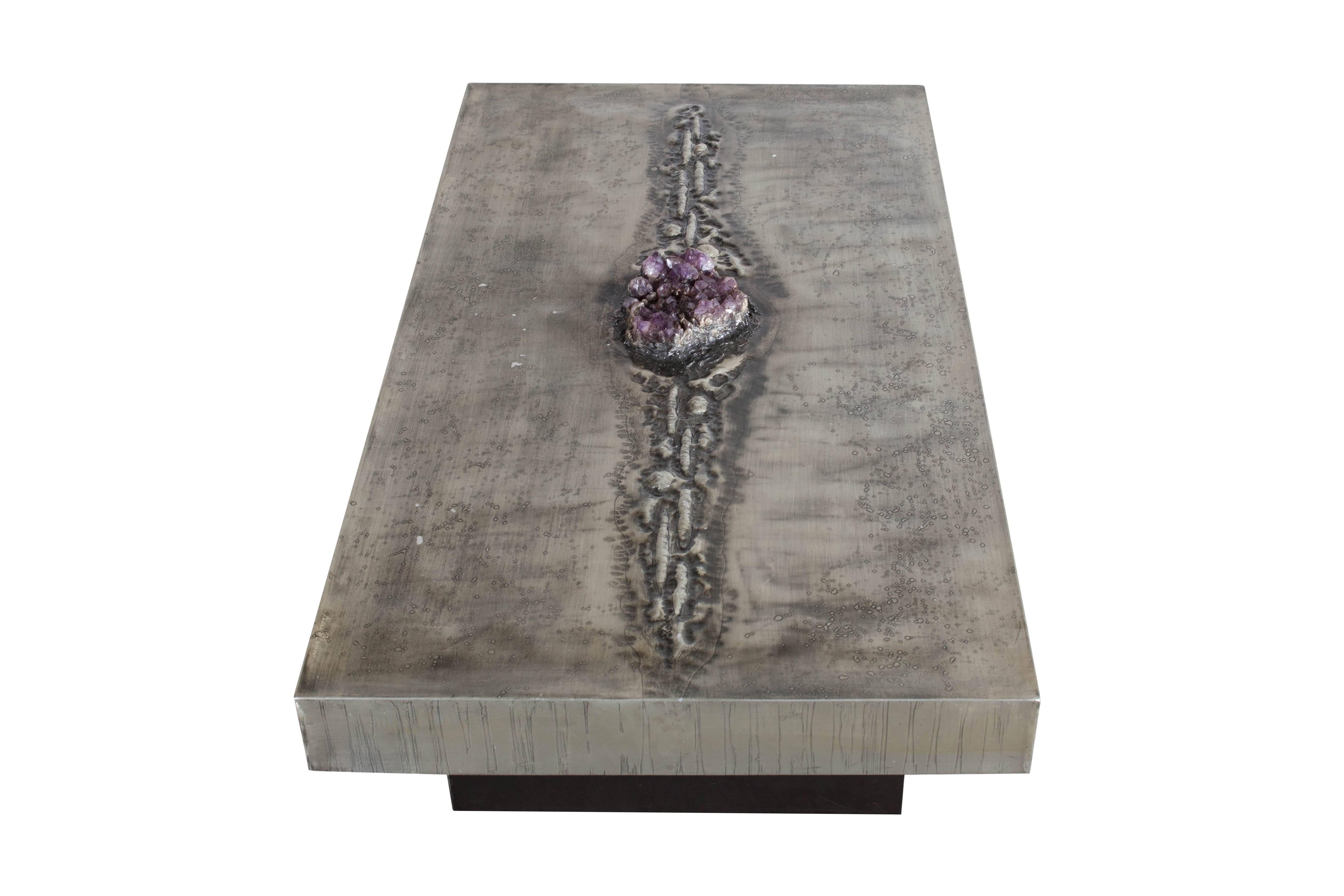 Etched Hollywood Regency Marc D’haenens Coffee Table with Amethyst Inlay