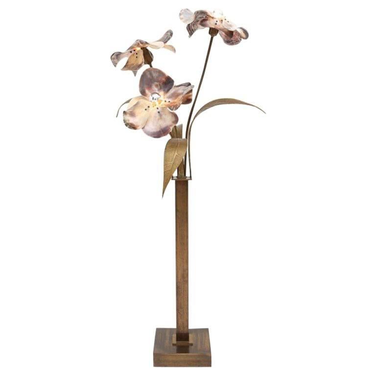 Hollywood Regency Mother-of-Pearl and Bronze Floral Floor Lamp by Willy Daro