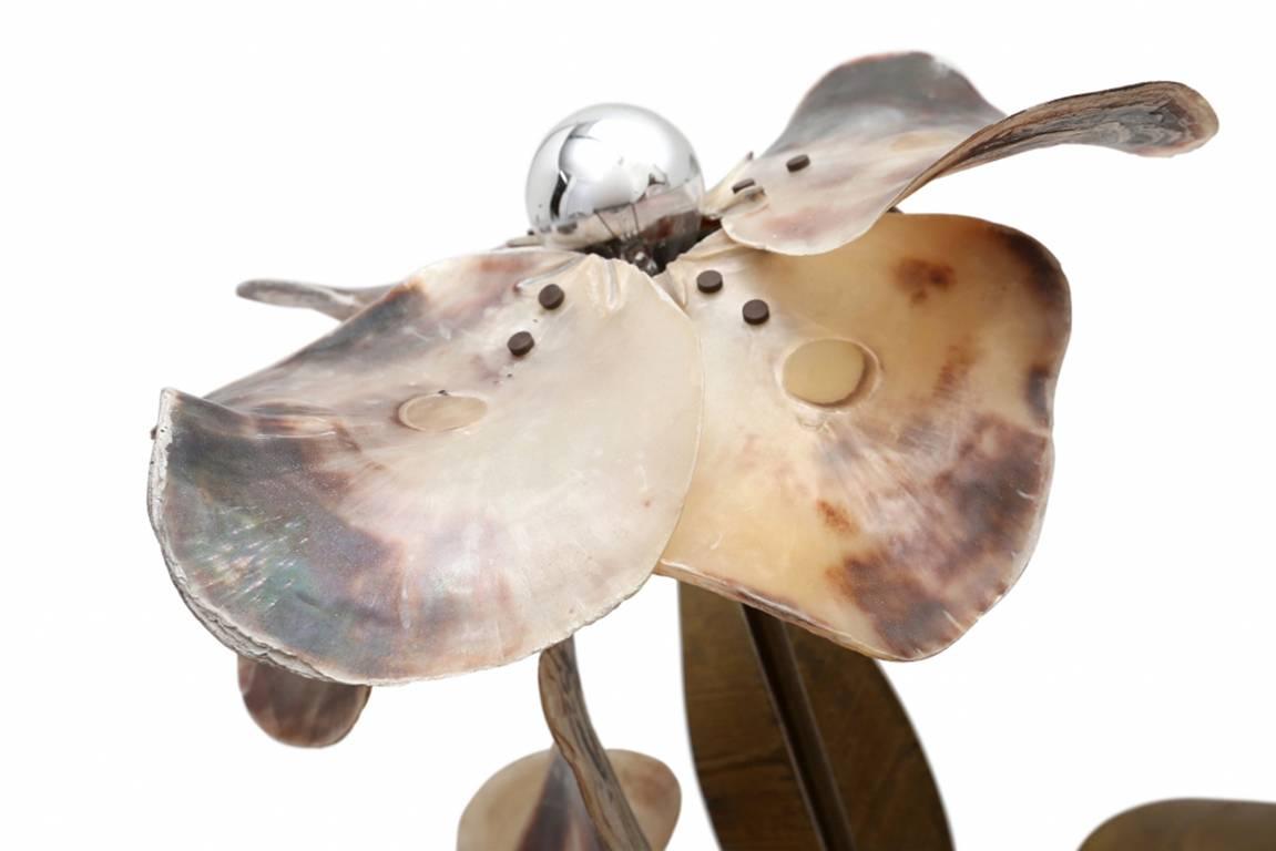 Hollywood Regency Mother-of-Pearl and Bronze Floral Floor Lamp by Willy Daro 3