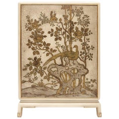 Used Hollywood Regency Hand Painted Hidden Bar Cabinet Creme and Gold