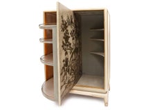 Hollywood Regency Hand Painted Hidden Bar Cabinet Creme and Gold