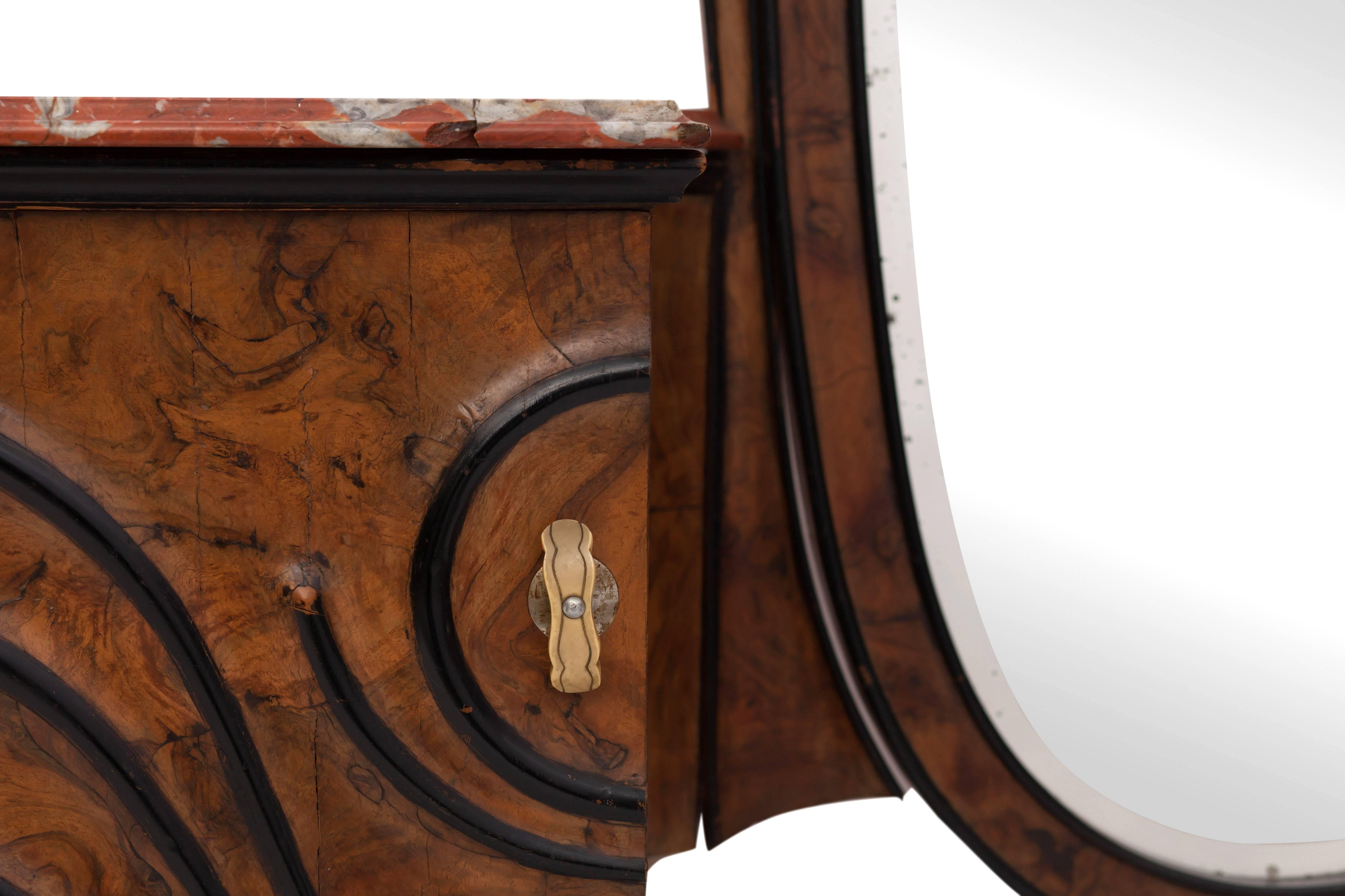 Art Deco Luxury Vanity Console in Walnut, Ebony and Marble For Sale 1