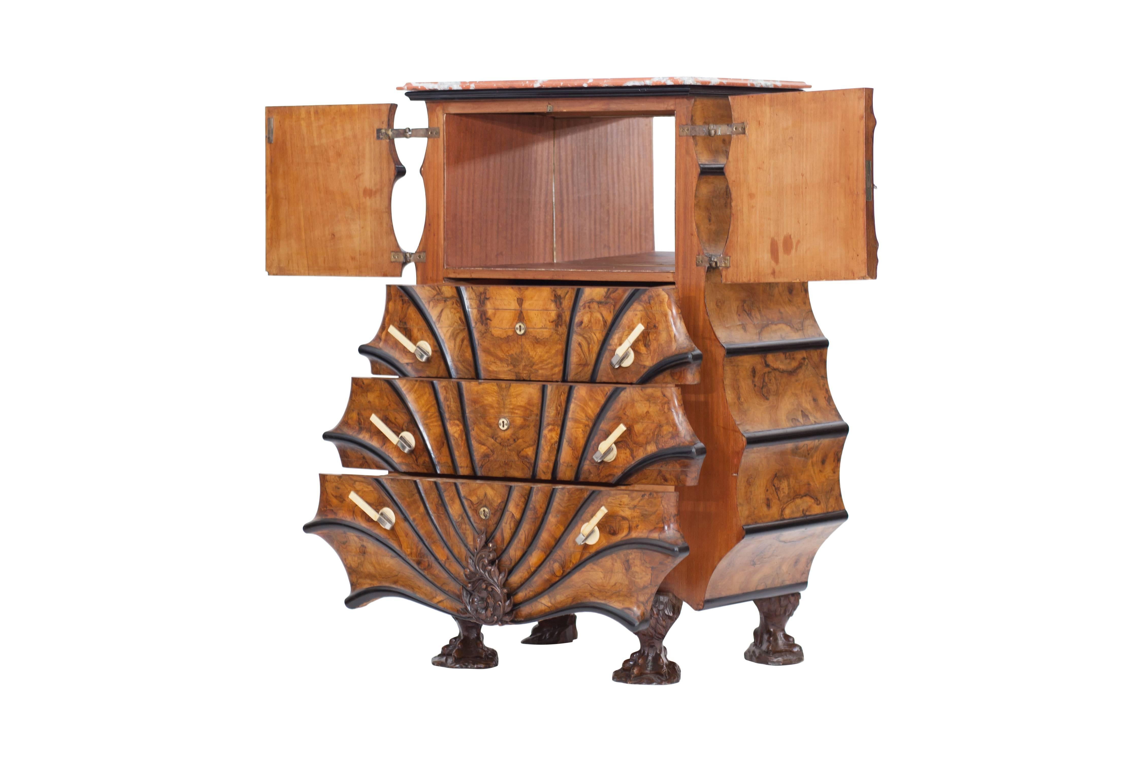 Art Deco Exuberant Walnut, Ebony and Marble Drawer Chest In Good Condition In Antwerp, BE