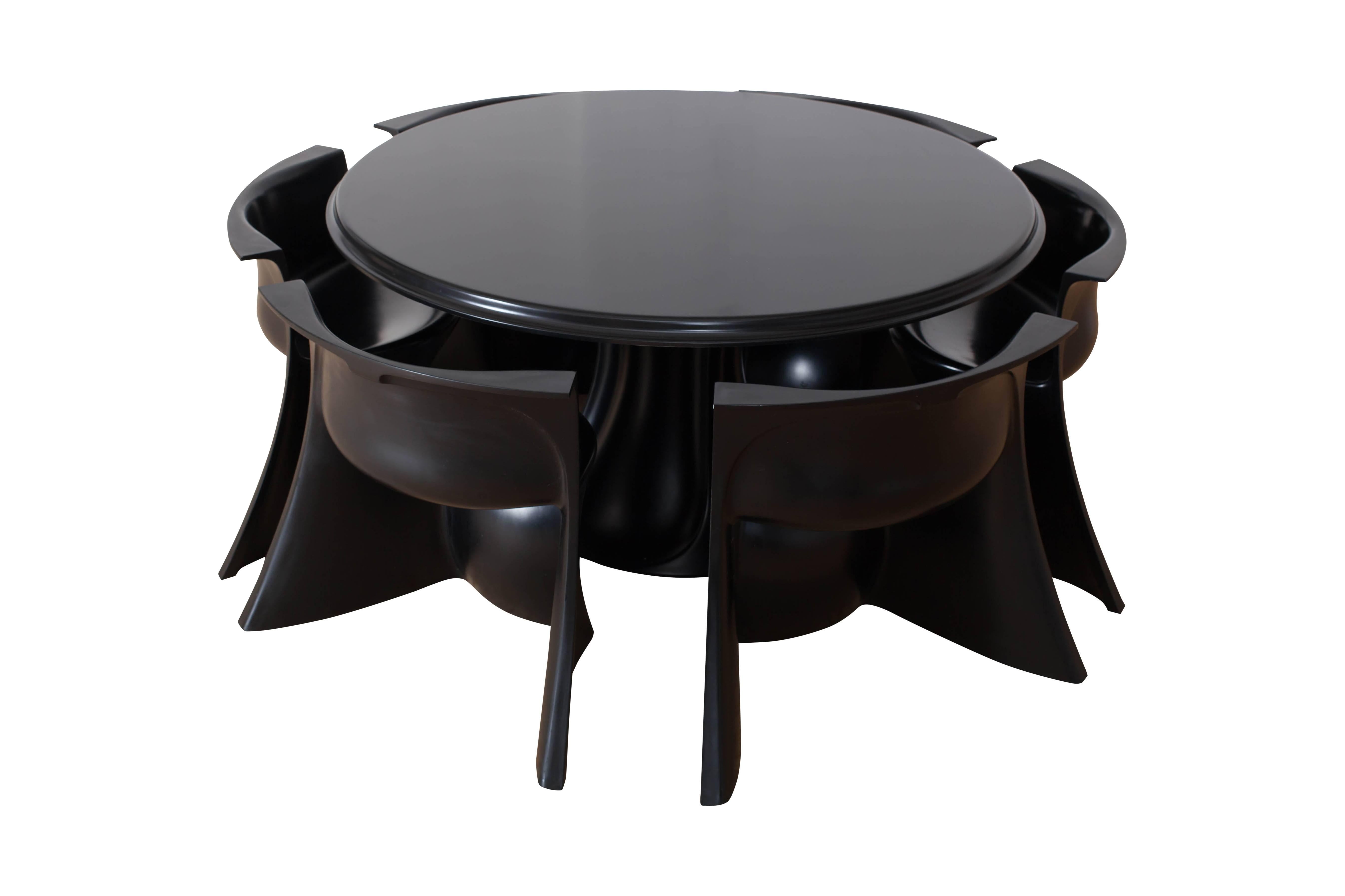 Mid-Century Modern Black 'Boccio' Table and Chairs by Pierluigi Spadolini, 1971 1