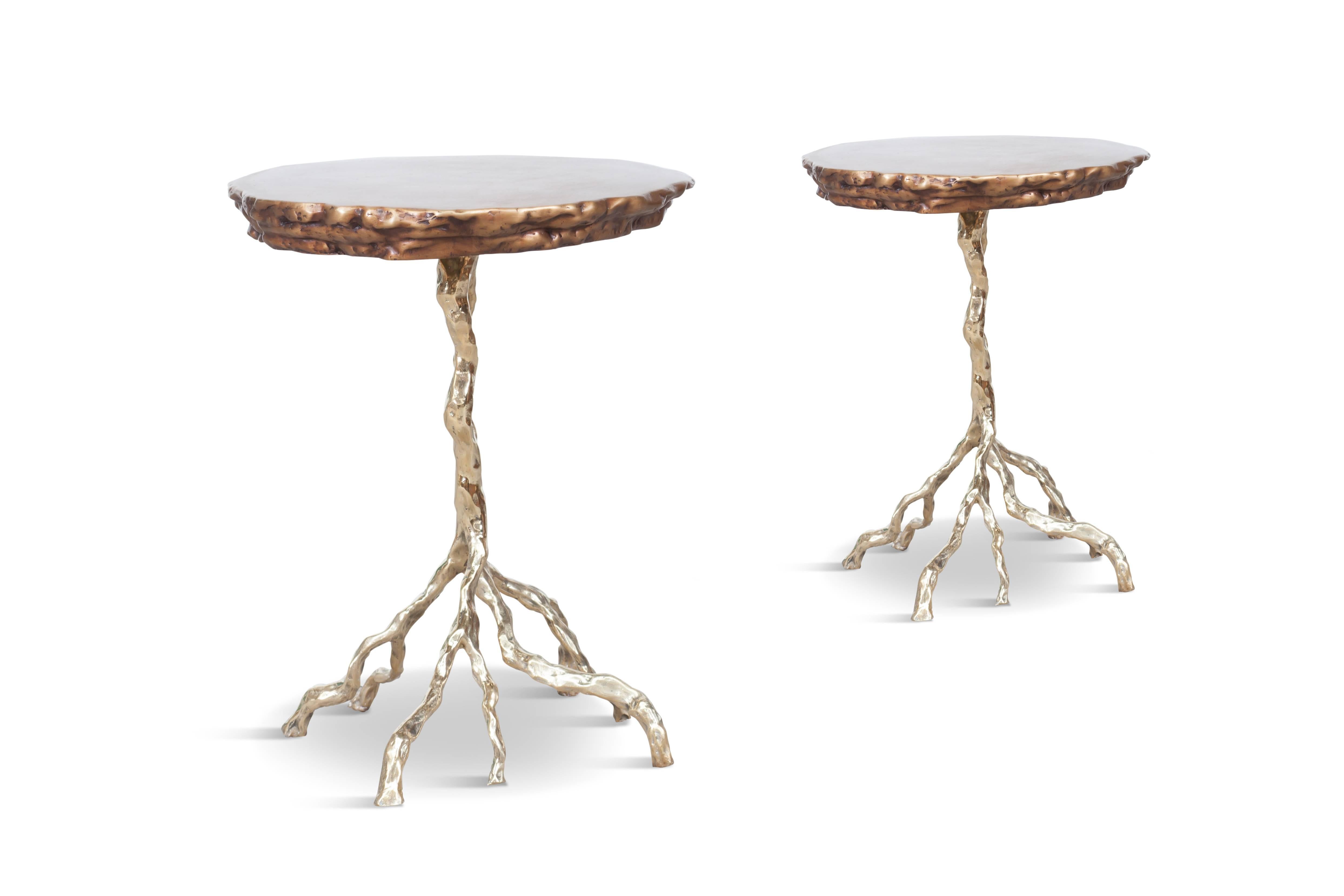Bronze hand casted and polished “Root” table
Luxury bronze decorative piece that can be used as stools, side tables or nightstands. Our studio designed these pieces as we see them as a perfect fit without current inventory. An High end luxury item
