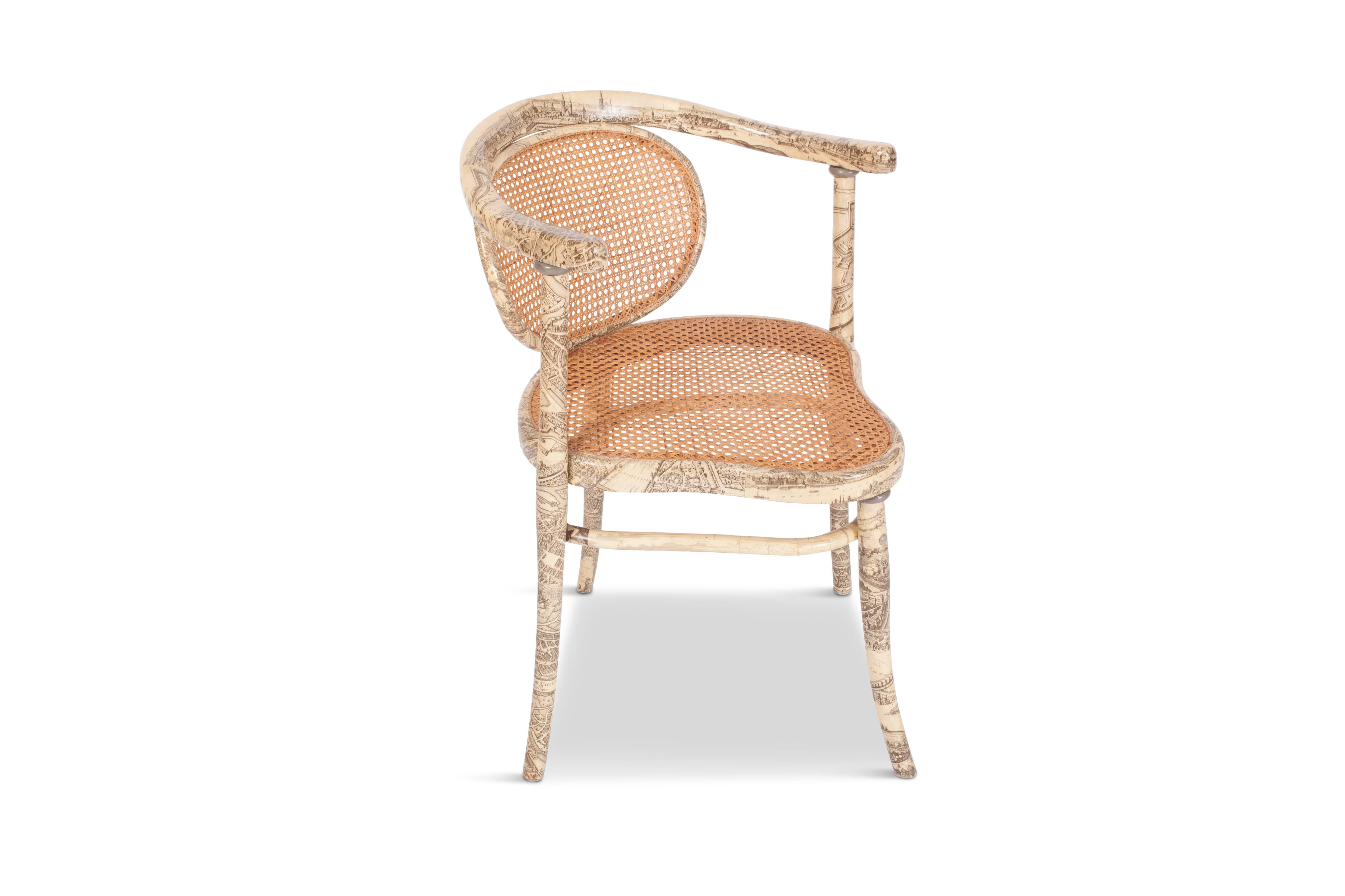 Fornasetti Style Rare Armchair by Thonet In Good Condition In Antwerp, BE