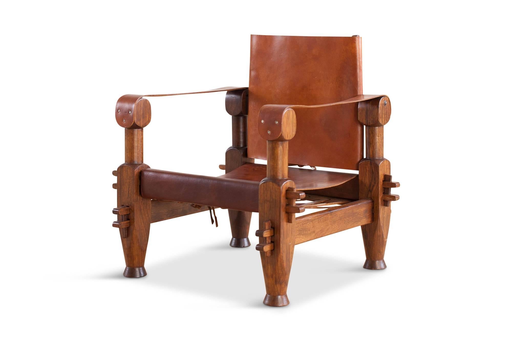 Mid-20th Century Mid-Century Modern Brutalist Brazilian Armchair in Cognac Leather