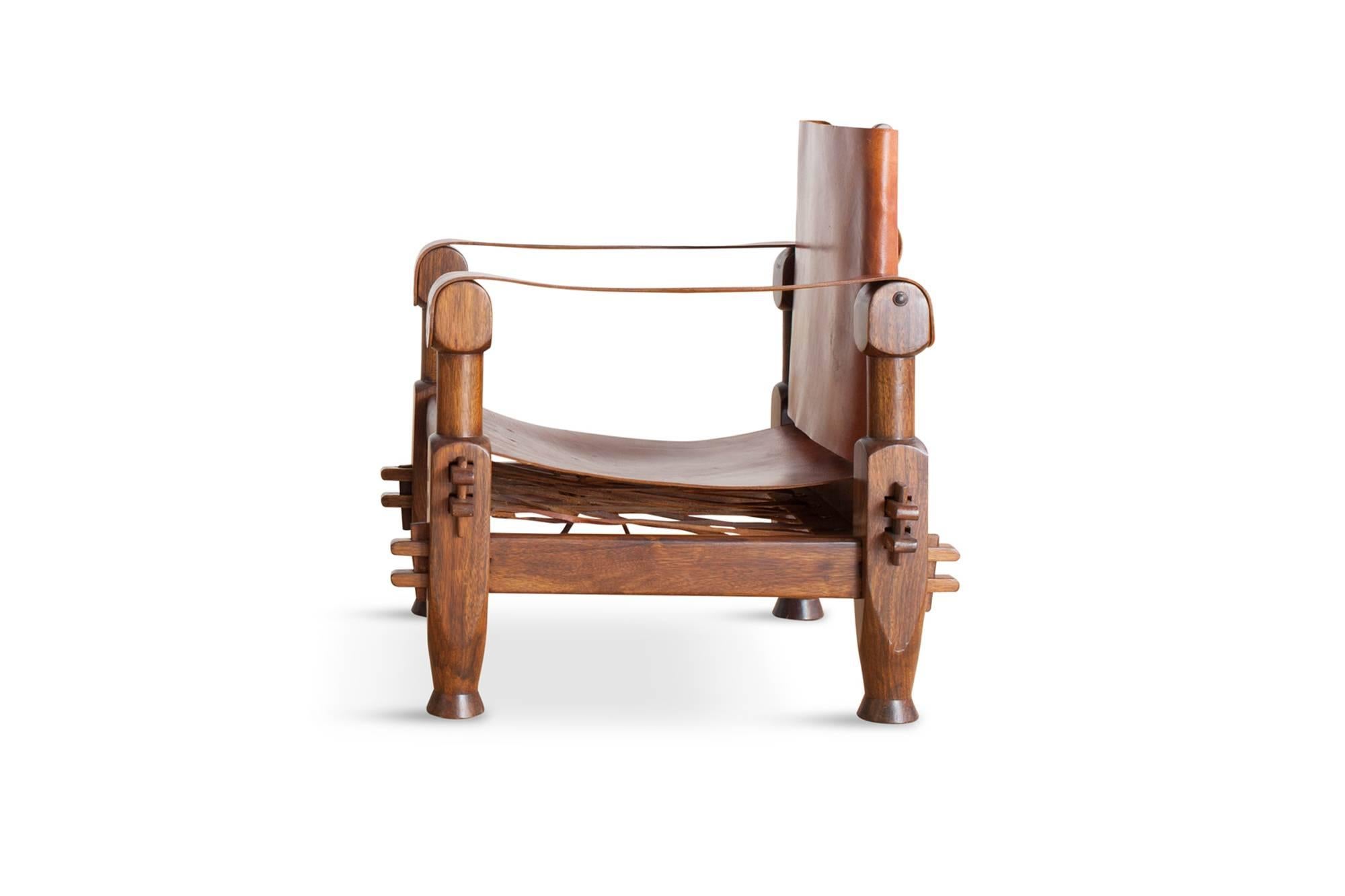 Mid-Century Modern Brutalist Brazilian Armchair in Cognac Leather 1
