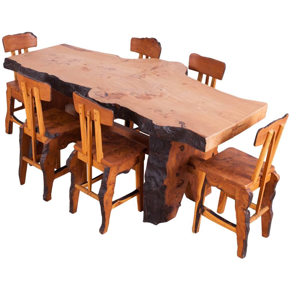 Mid-Century Modern Wabi Sabi Dining Table and Chairs in the Style of Nakashima