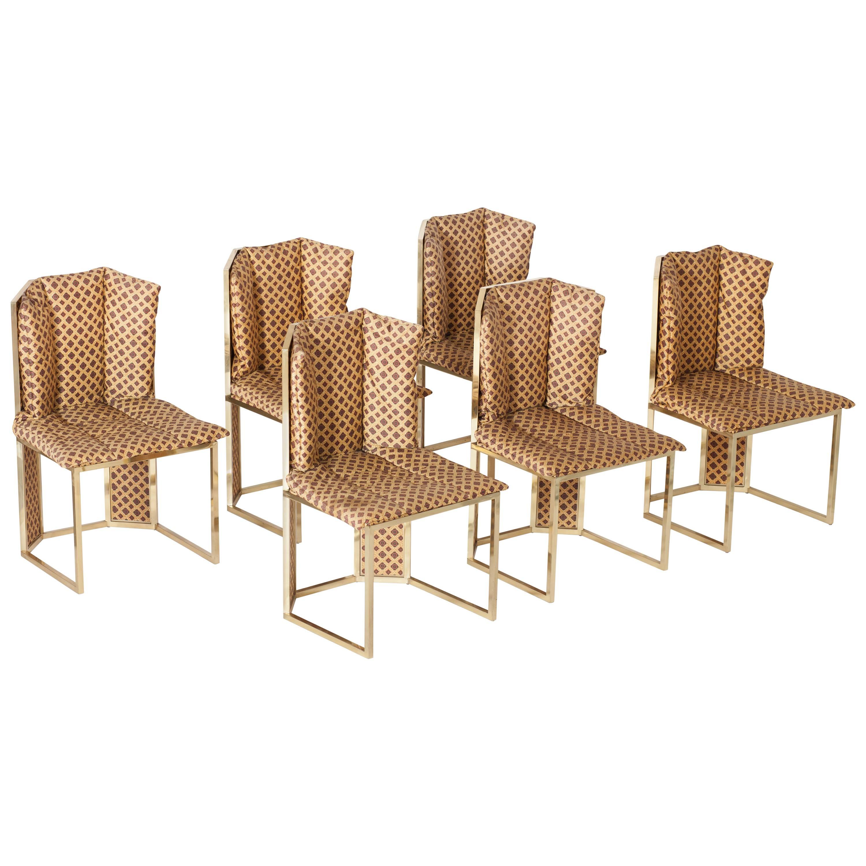 Italian Hollywood Regency Gabriella Crespi Style Brass and Rattan Dining Chairs