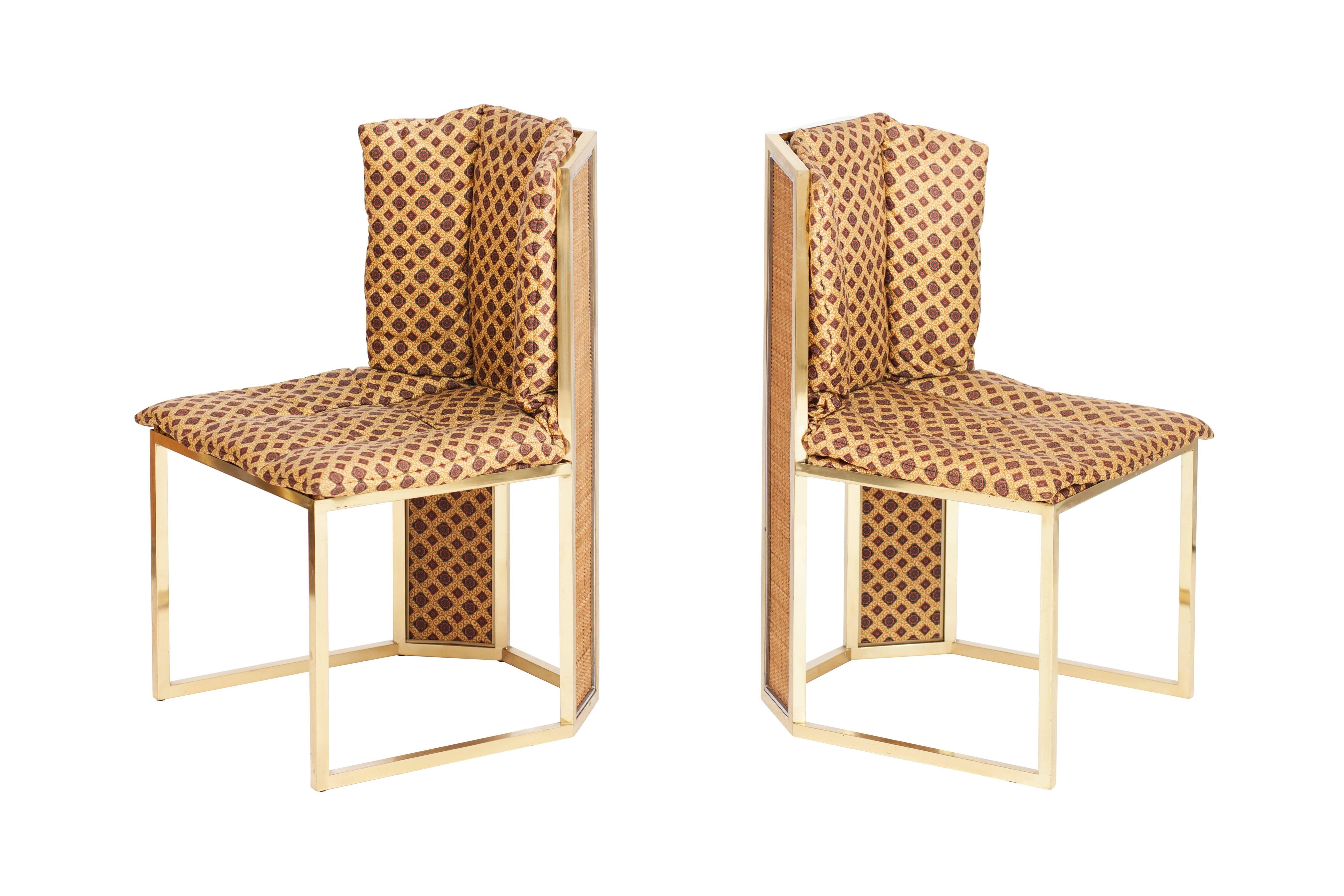 Wicker Hollywood Regency Gabriella Crespi Style Brass and Rattan Dining Chairs
