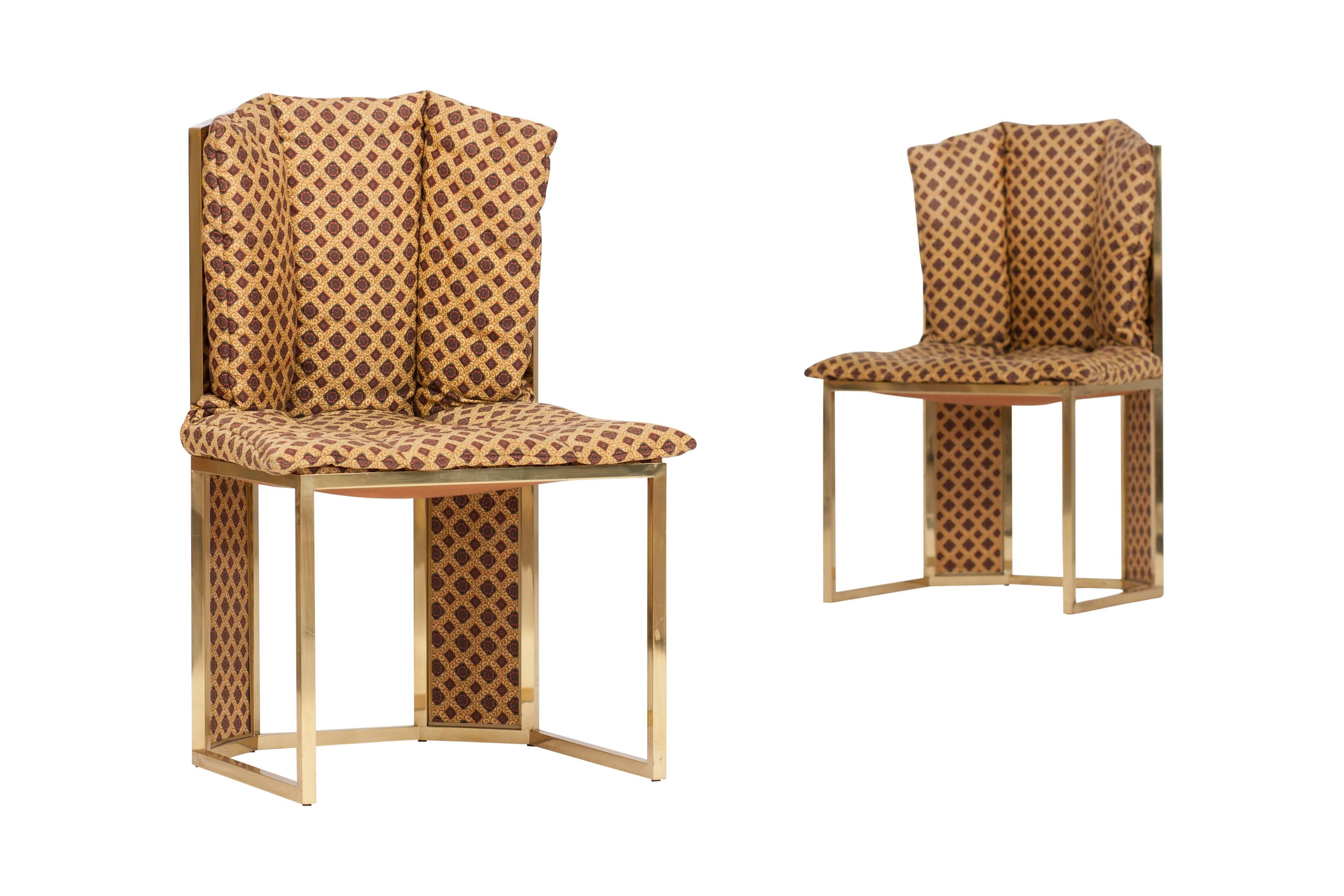 Hollywood Regency Gabriella Crespi Style Brass and Rattan Dining Chairs 2