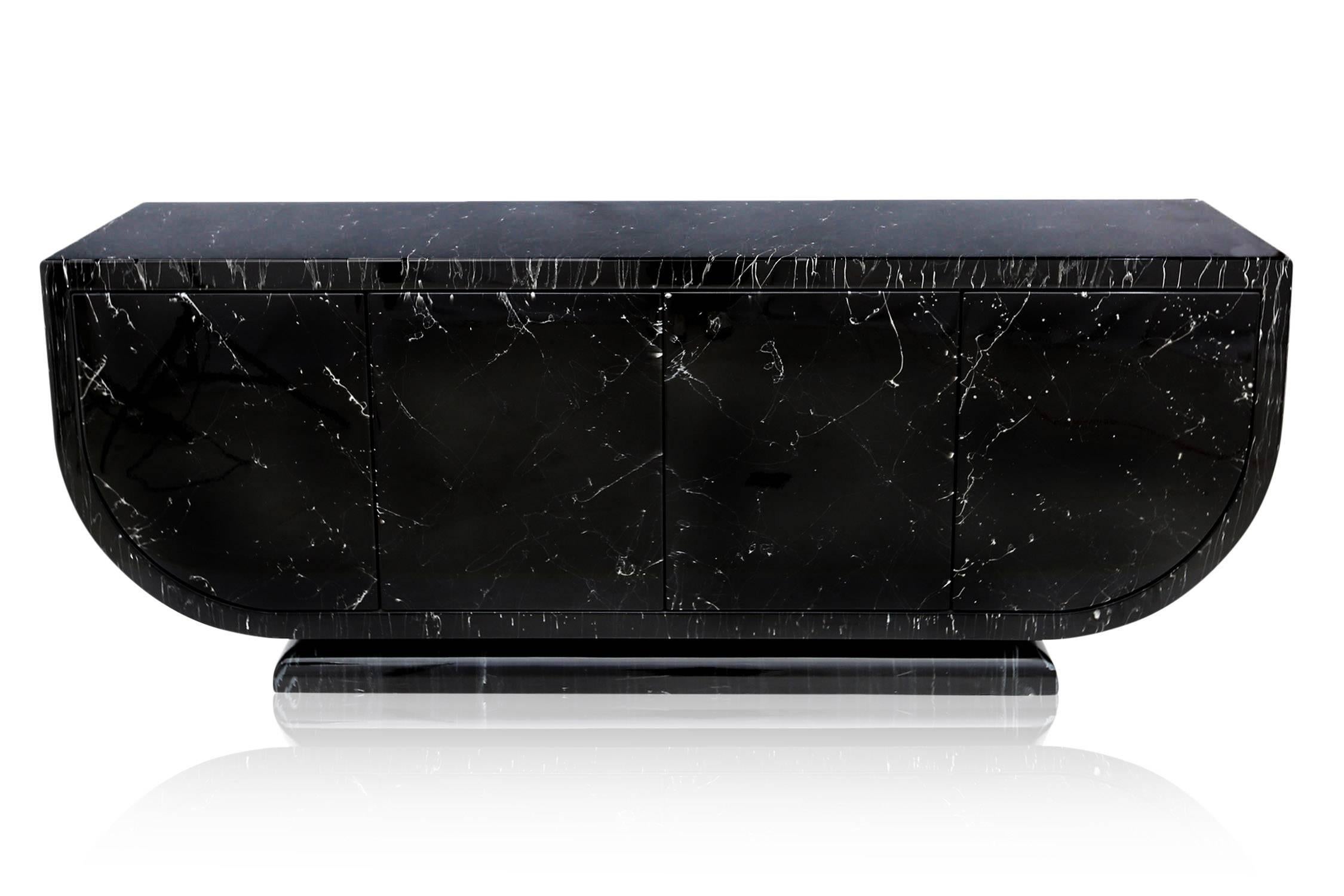 Mid-Century Modern marble lacquer sideboard.

High-end luxury item.
Would fit well in an eclectic interior inspired by Metropolitan living 

France, 1980s.

Measure: D 52 cm, W 202 cm, H 77 cm.

 