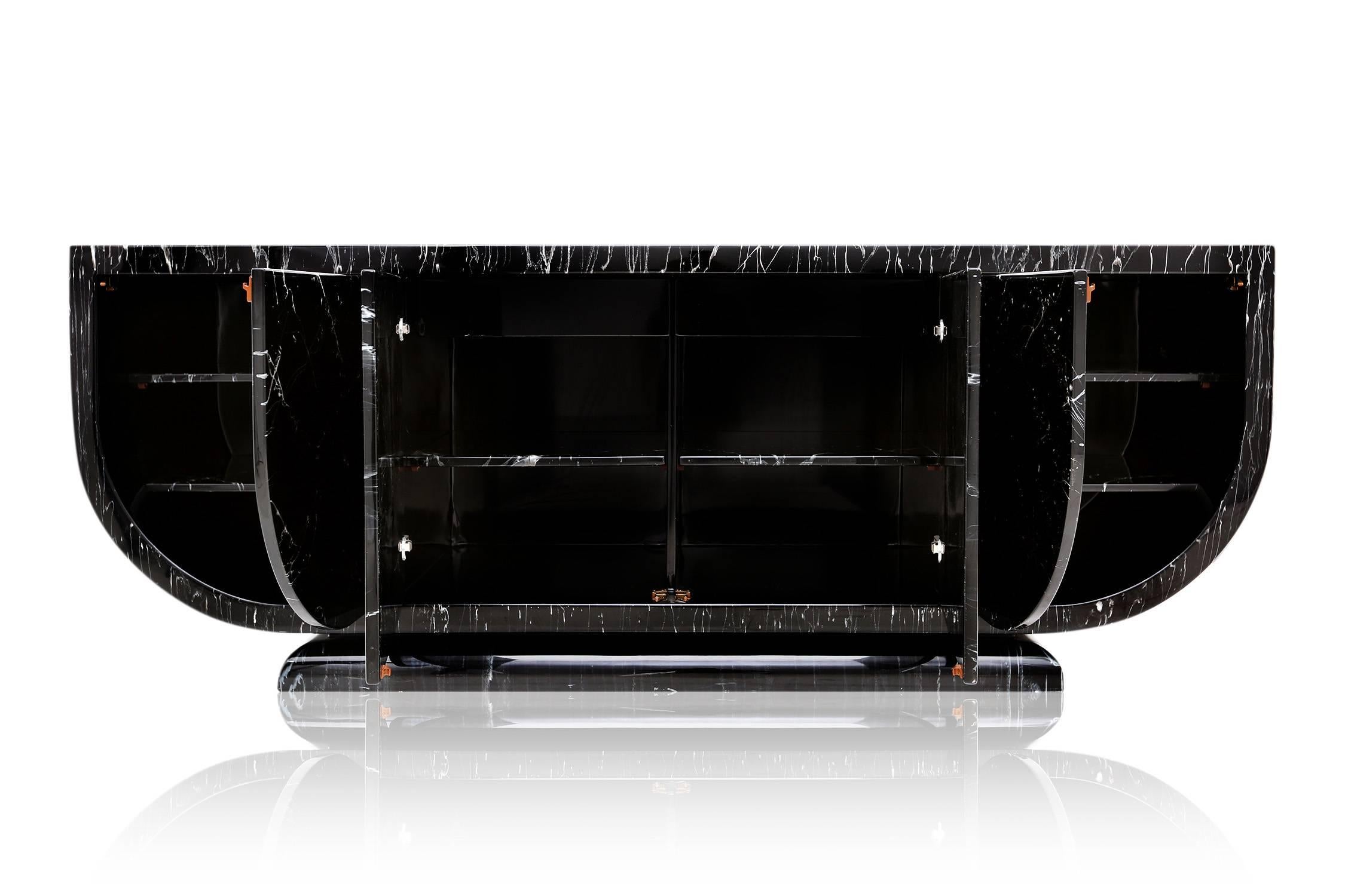 Italian Hollywood Regency Marble Lacquer Credenza by Maison Jansen
