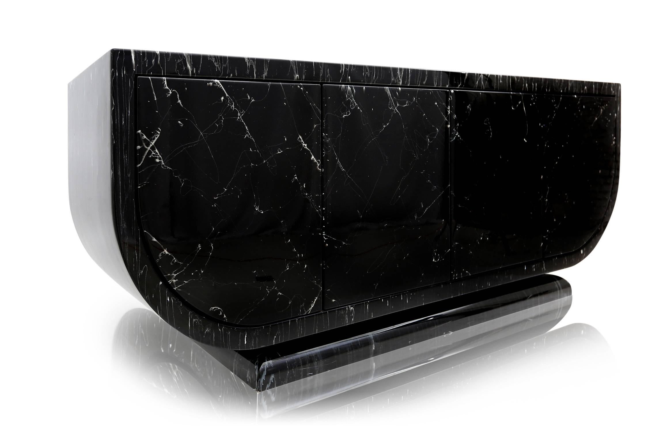 Lacquered Hollywood Regency Marble Lacquer Credenza by Maison Jansen