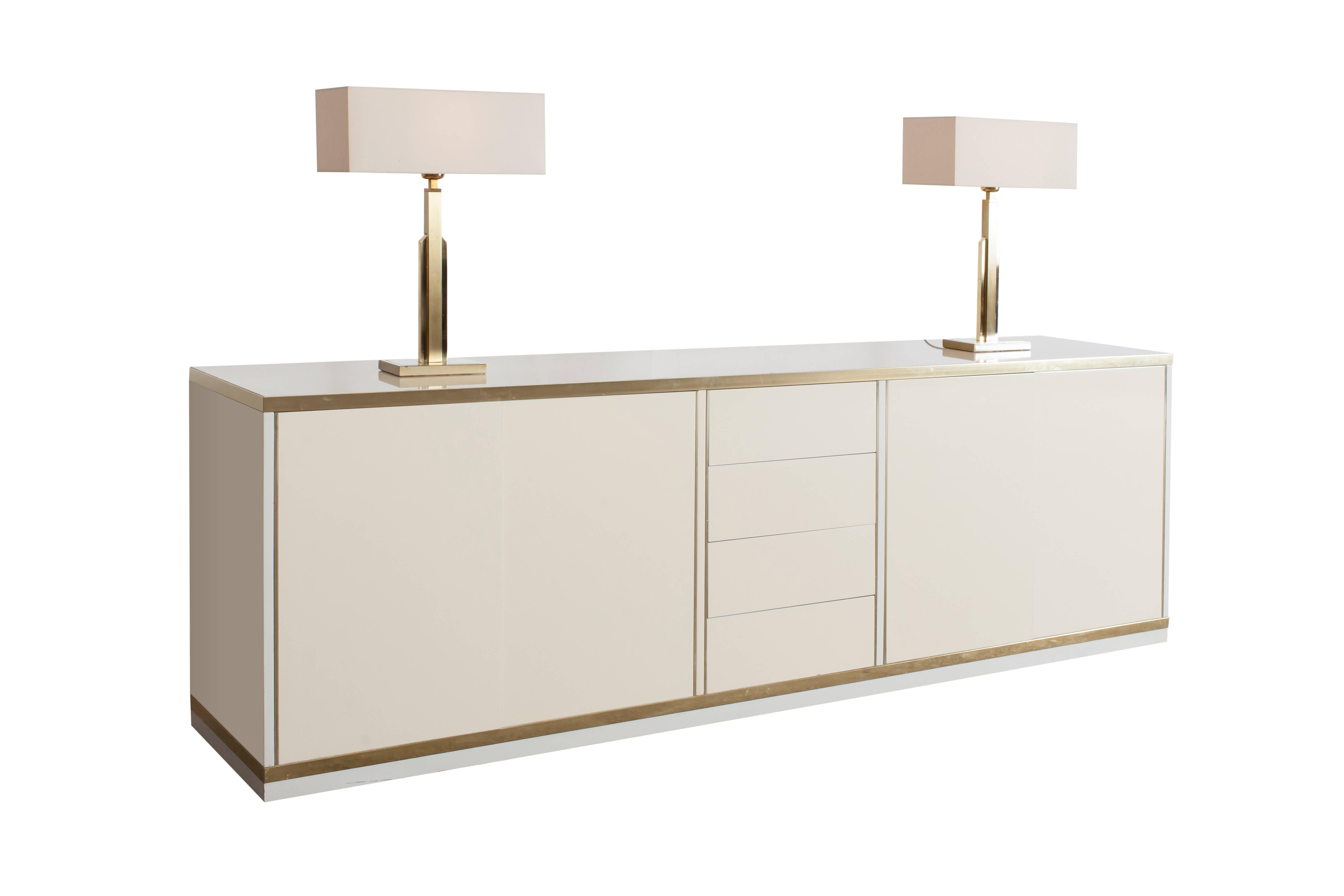 Hollywood Regency Lacquer and Brass Credenza by Mario Sabot 4