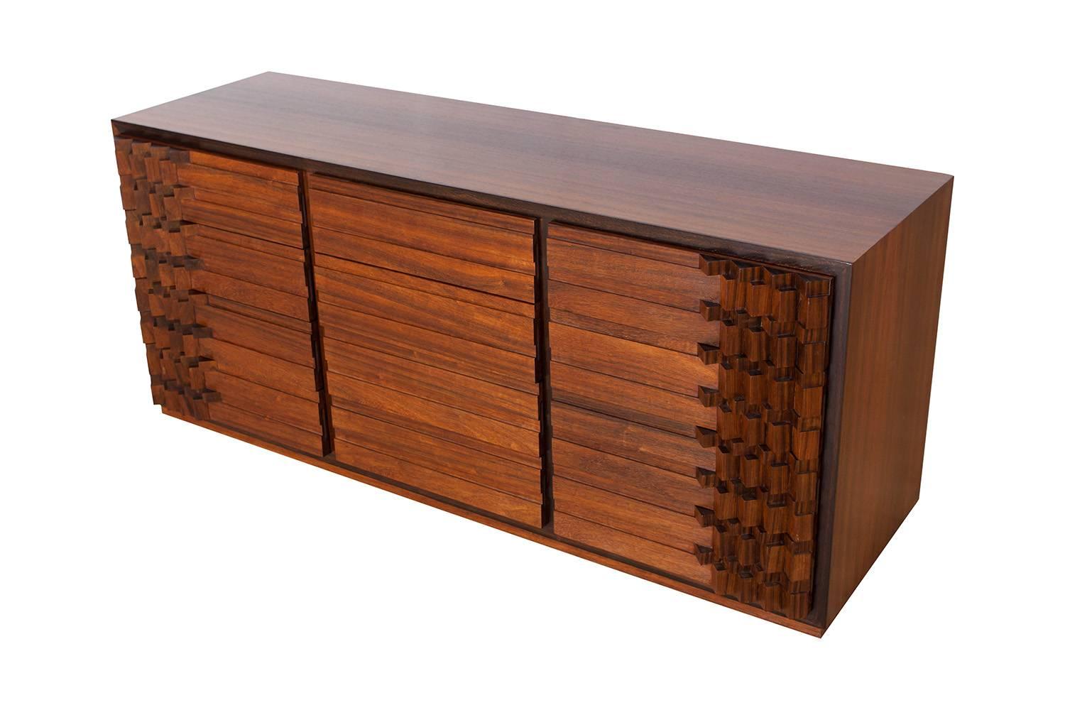 Late 20th Century Mid-Century Modern Brutalist Luciano Frigerio Chest of Drawers in Walnut