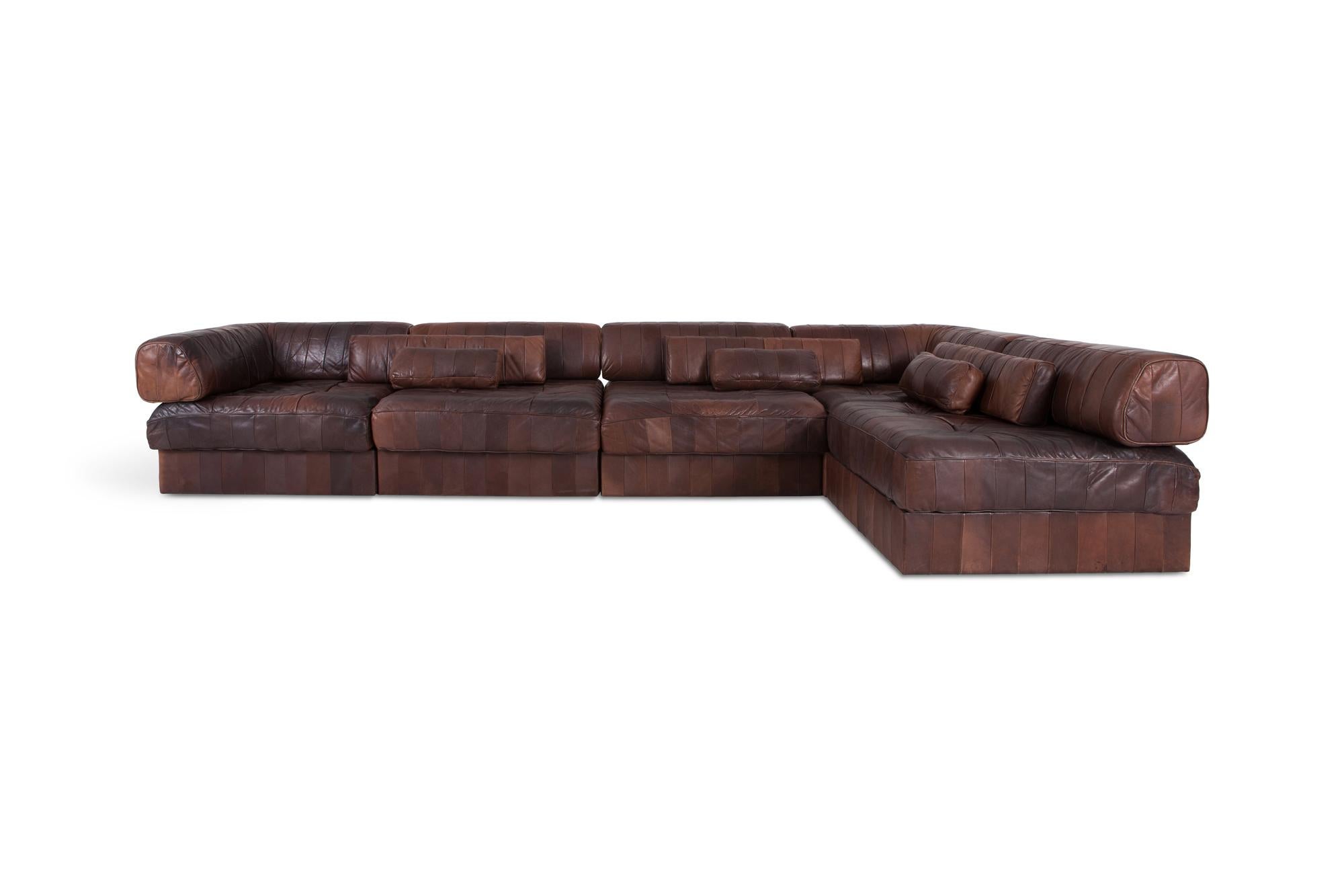 De Sede DS88 Modular Braun-Cognac Leder Patchwork Sofa    (Moderne der Mitte des Jahrhunderts)