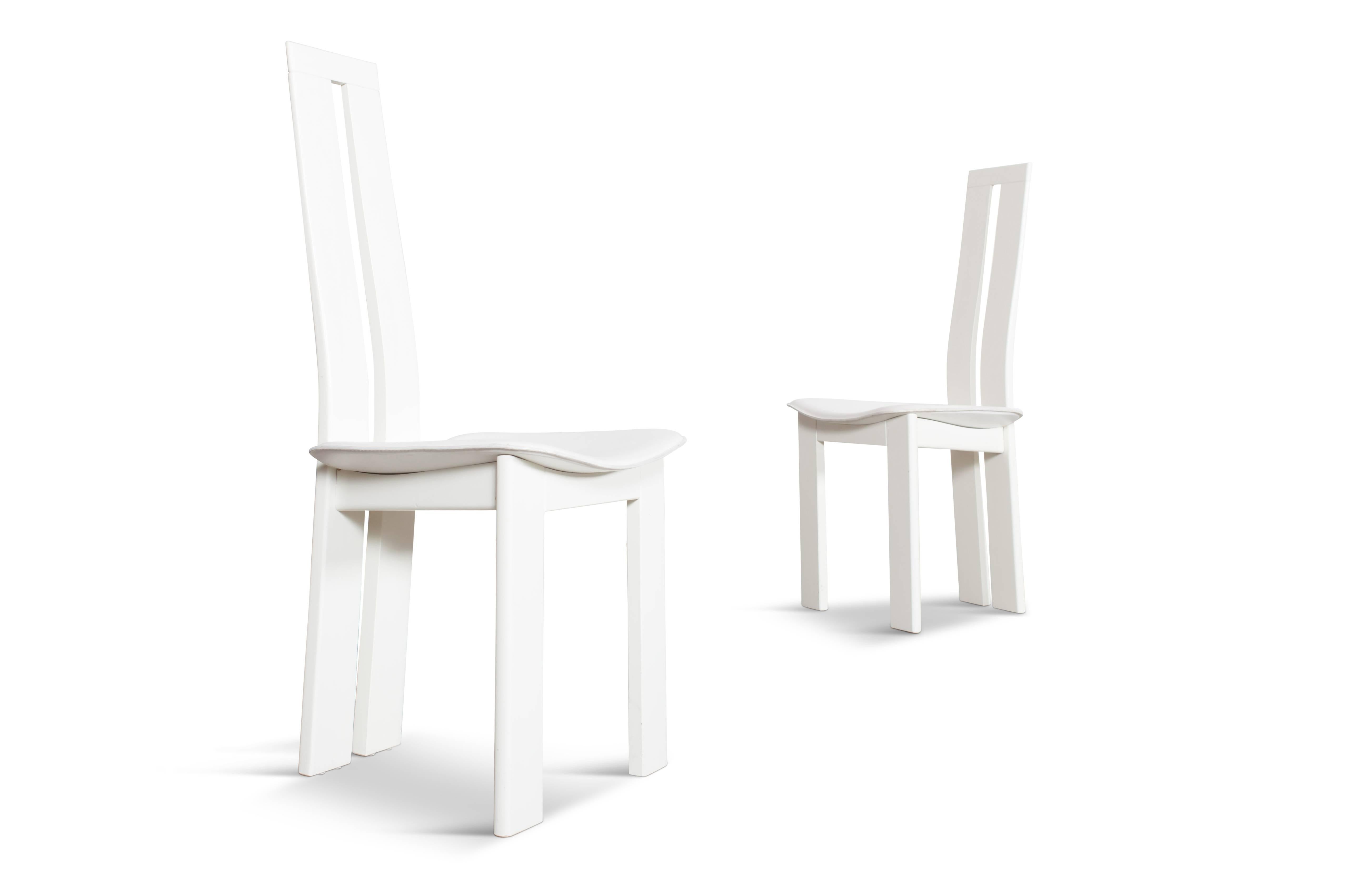 Italian Postmodern Pietro Costantini White Leather Dining Chairs