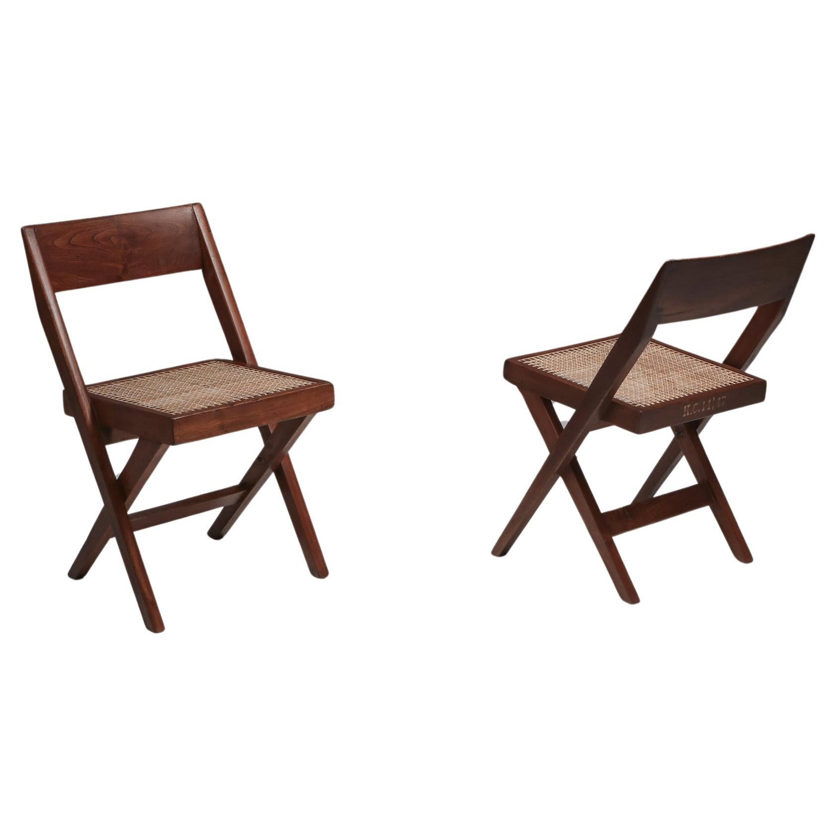 Pair of Library Chairs by Pierre Jeanneret, 1950s For Sale