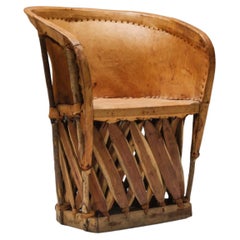 Mexican Art Populaire Dining Chair, Folk Art, Leather, Wood, 1970's